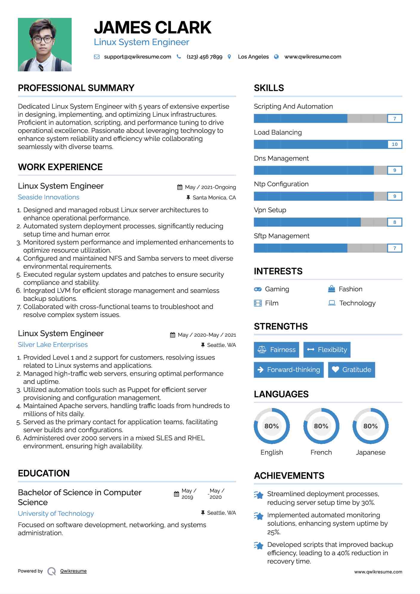 Linux System Engineer Resume Sample
