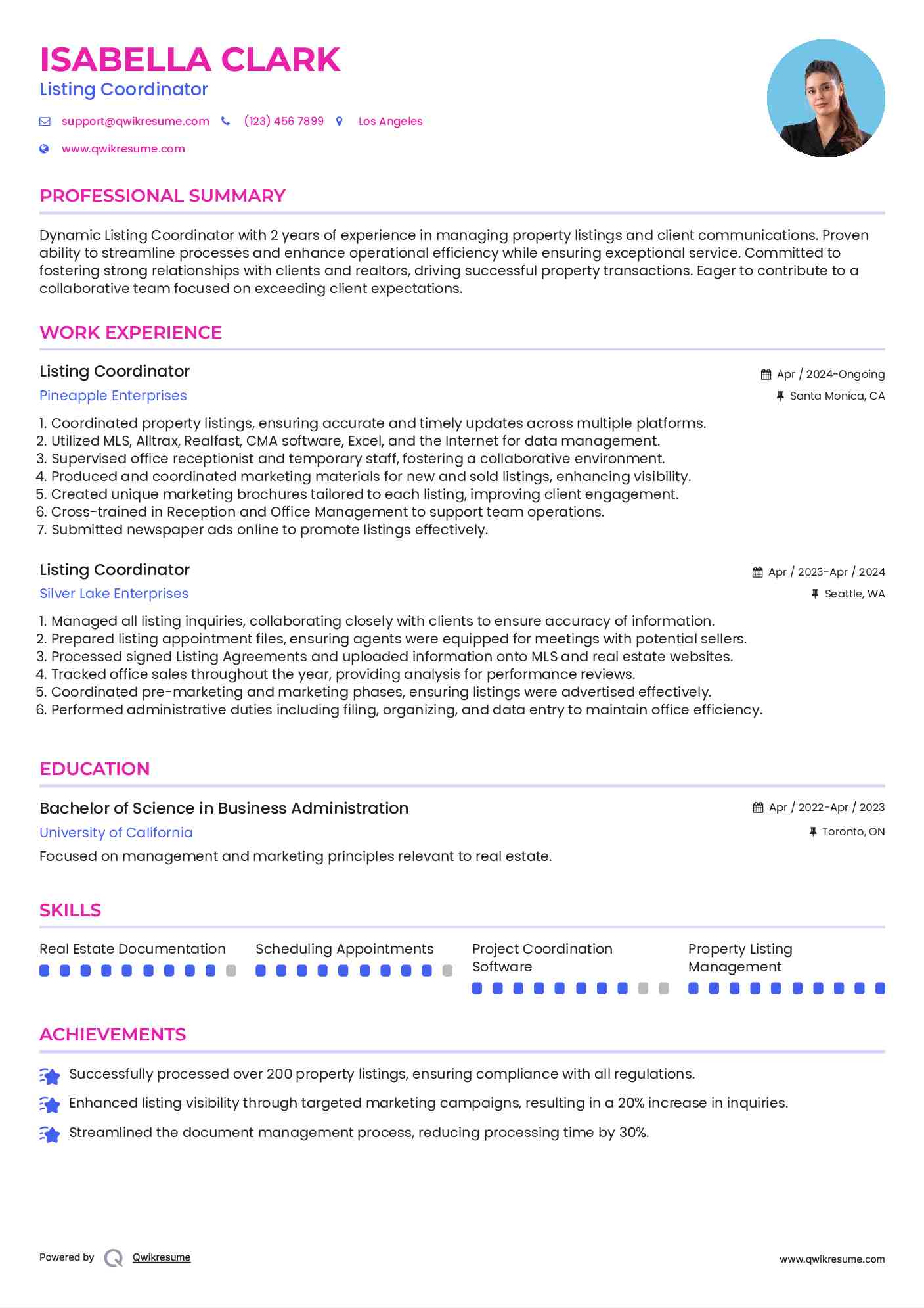 Listing Coordinator Resume Format