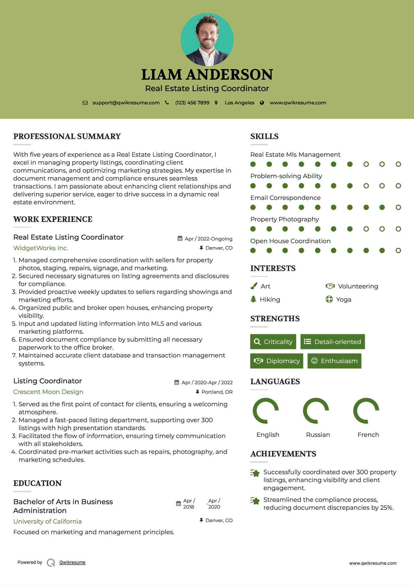 Real Estate Listing Coordinator Resume Template