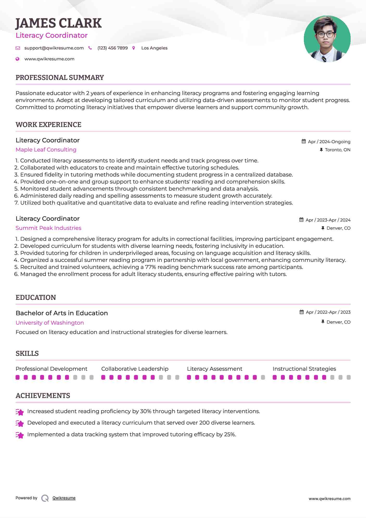 Literacy Coordinator Resume Sample
