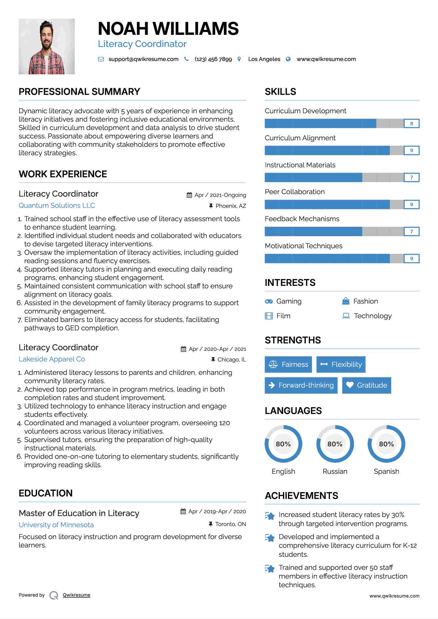 Literacy Coordinator Resume Sample