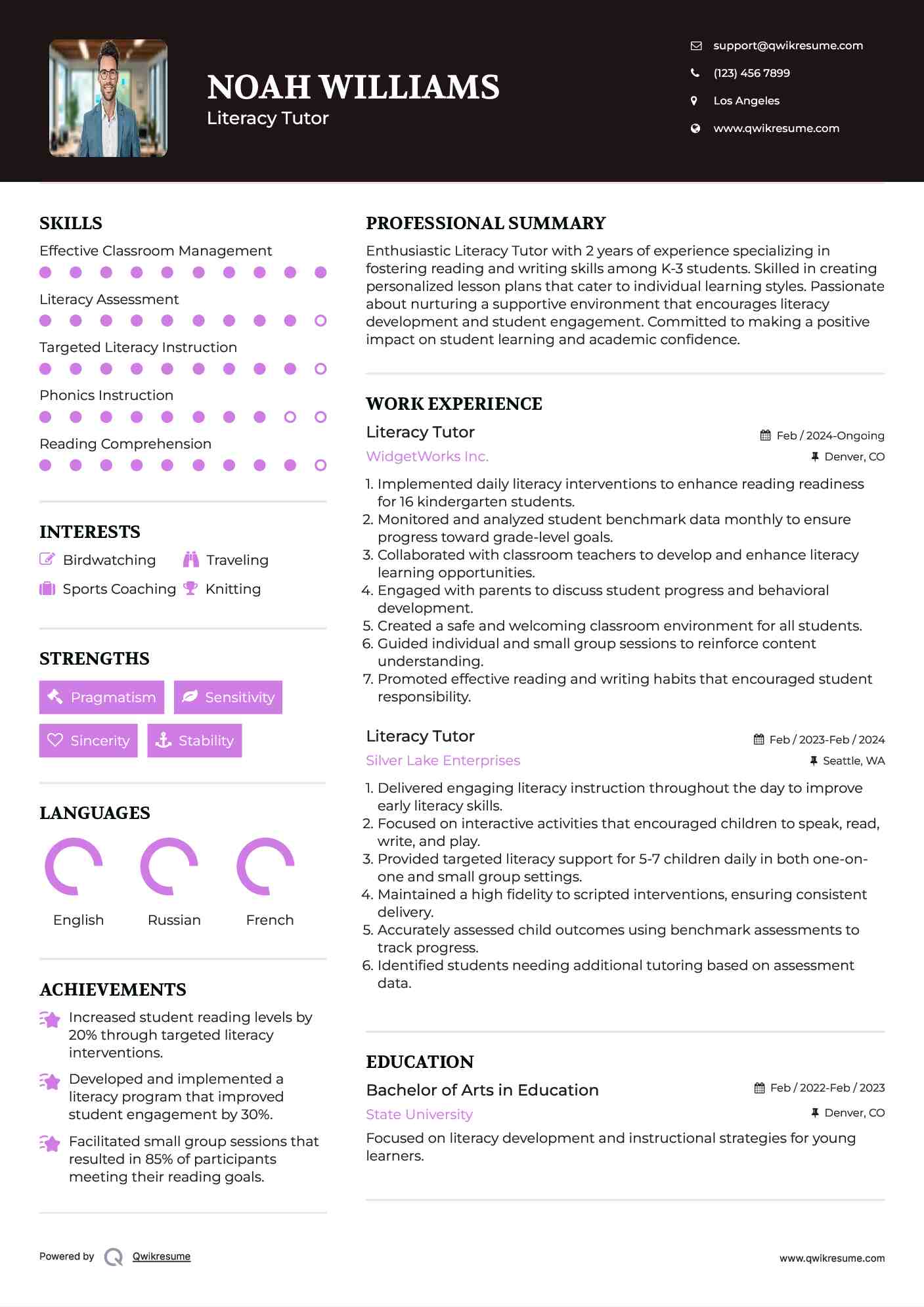 Literacy Tutor Resume Format