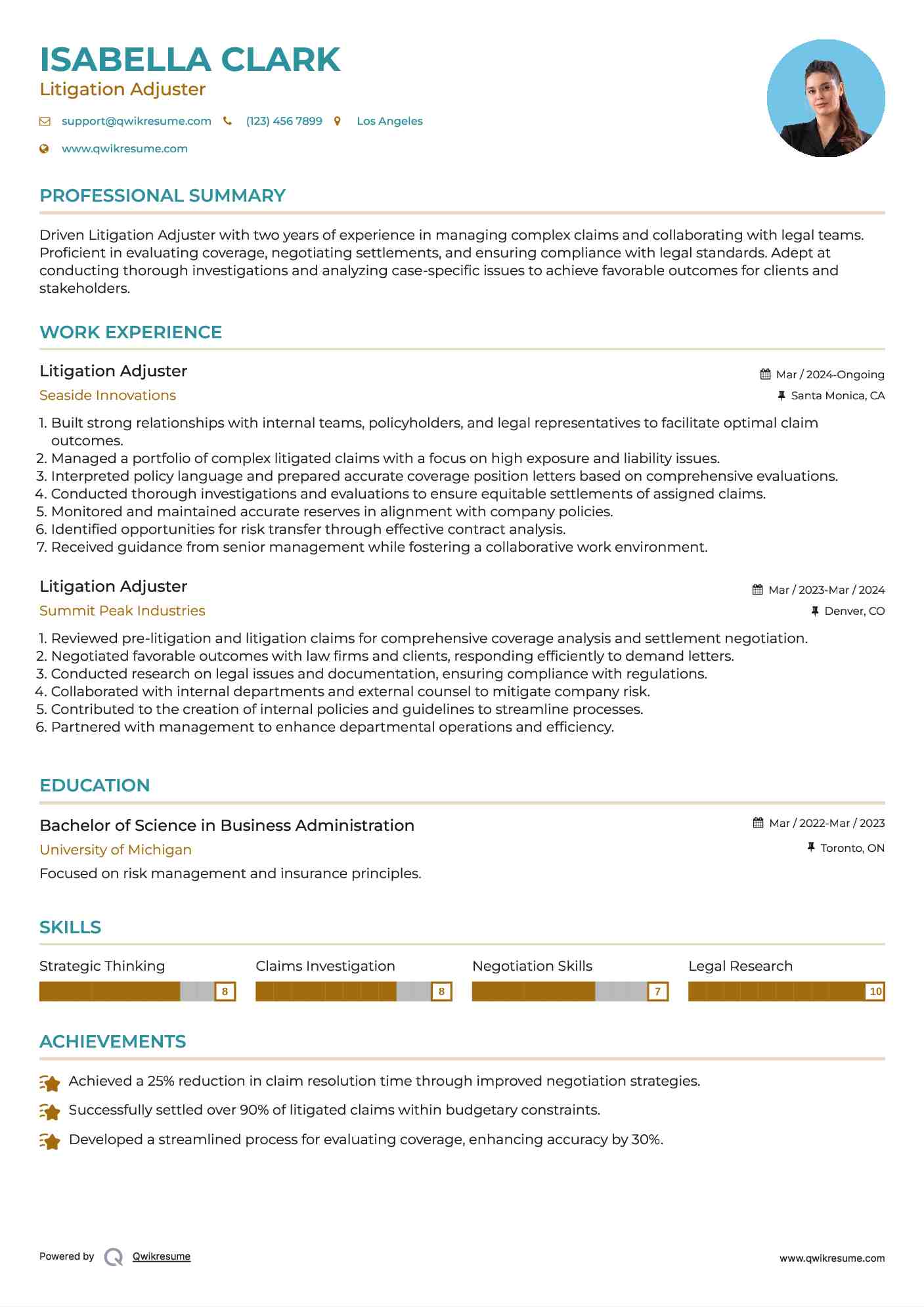 Litigation Adjuster Resume Template