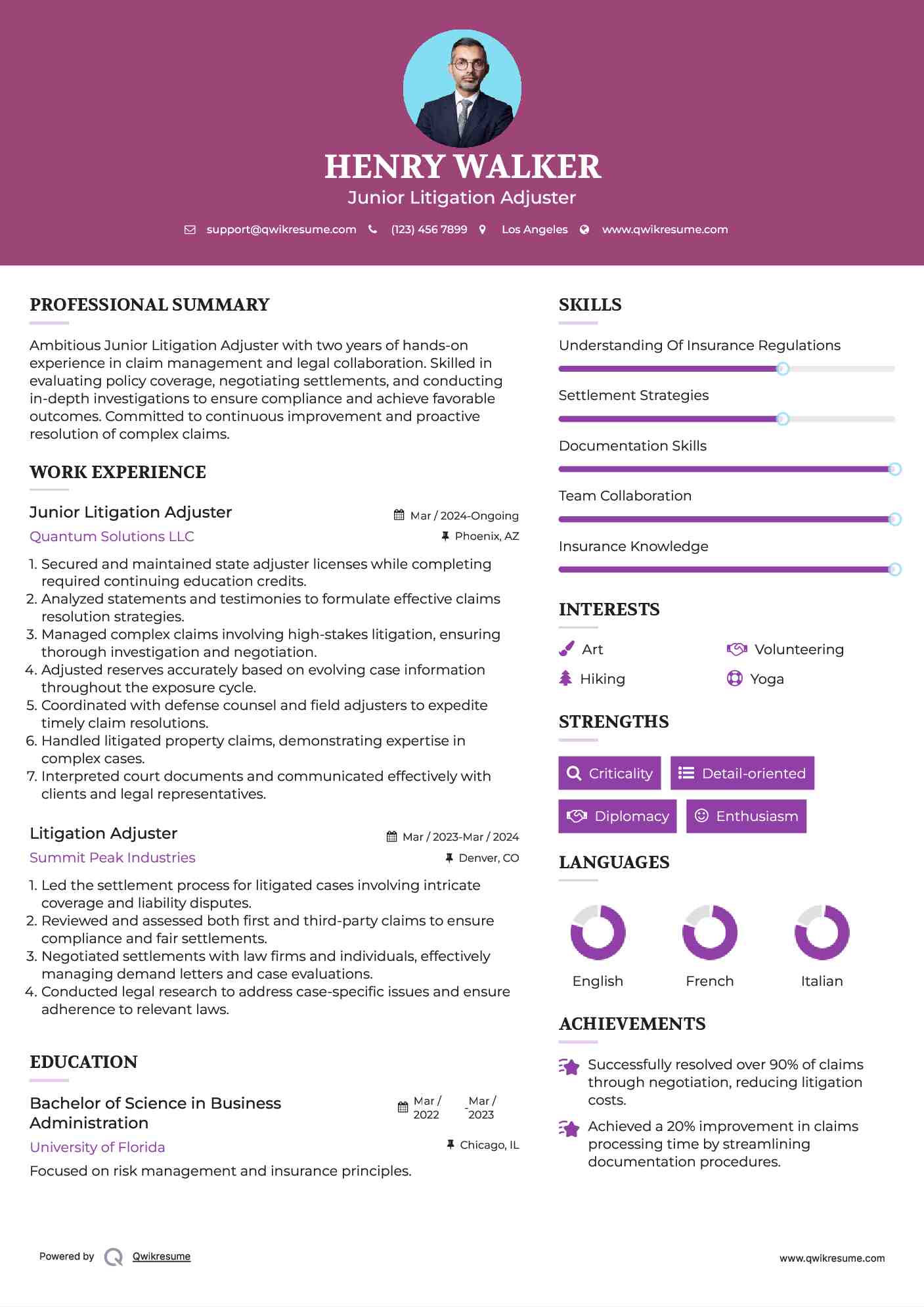Junior Litigation Adjuster Resume Template