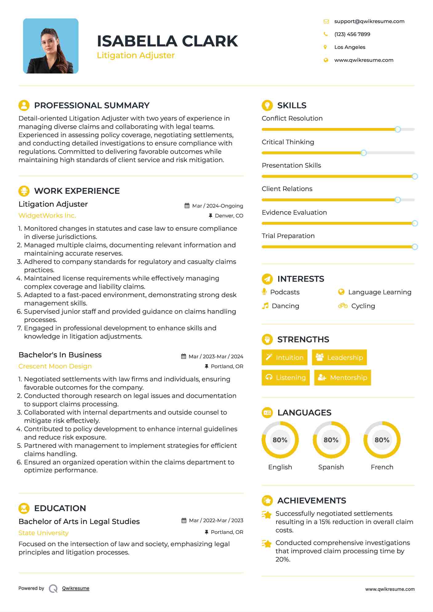 Litigation Adjuster Resume Example