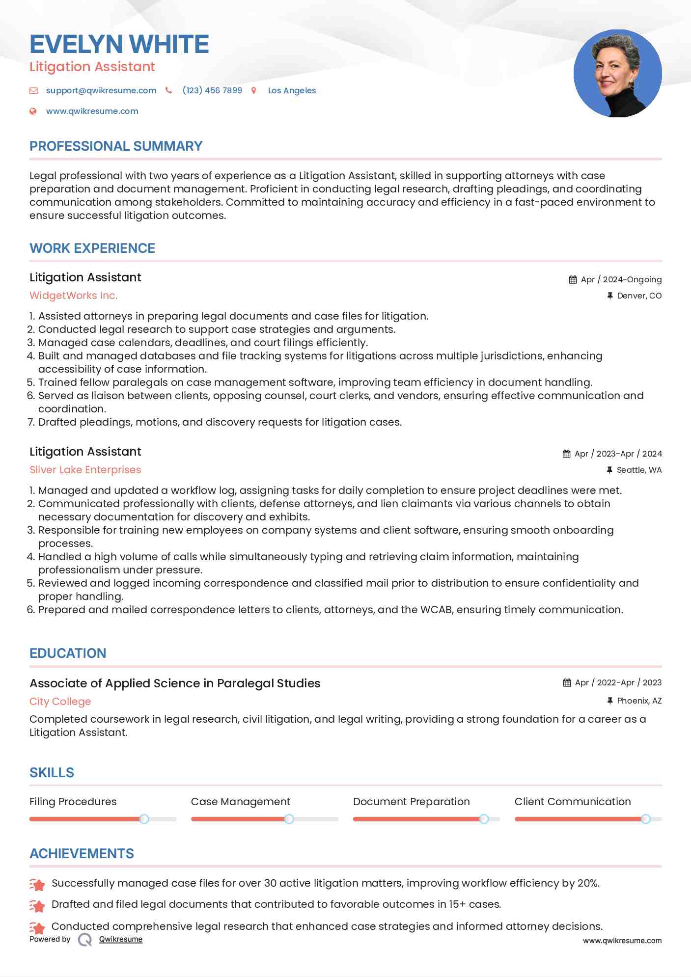 Litigation Assistant Resume Example