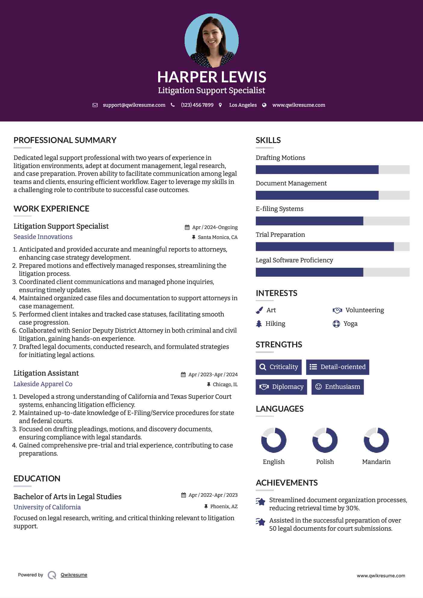 Litigation Support Specialist Resume Template