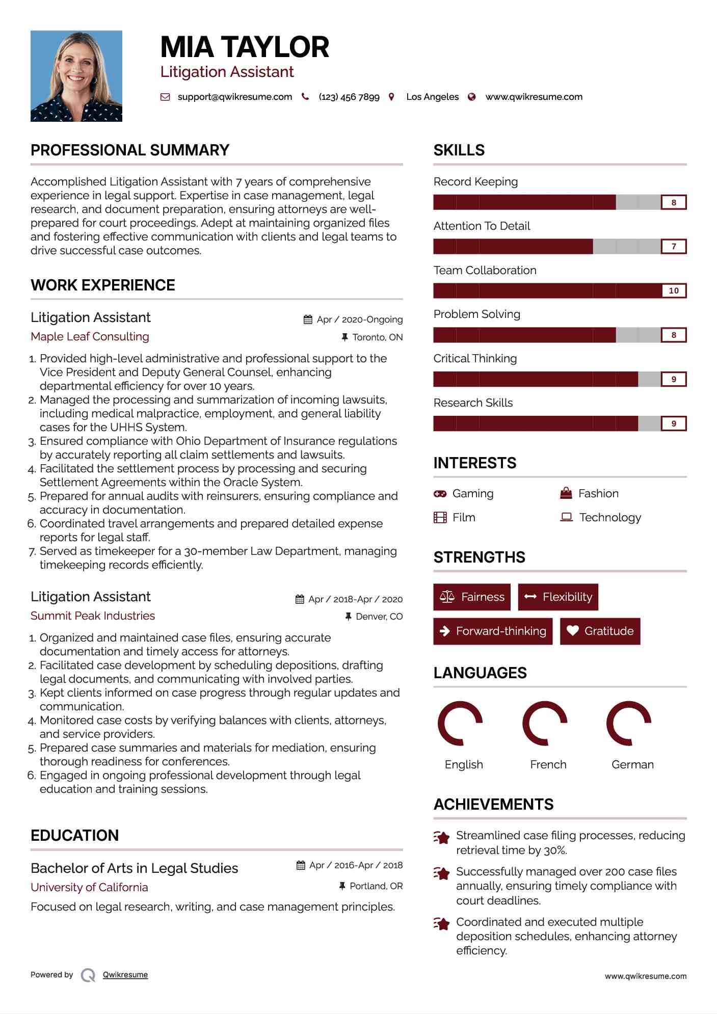 Litigation Assistant Resume Sample