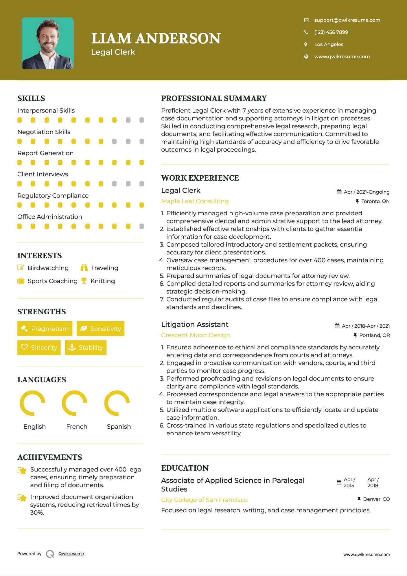 Legal Clerk Resume Template