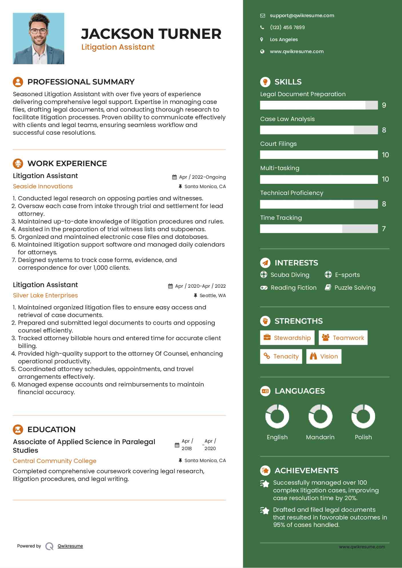 Litigation Assistant Resume Example