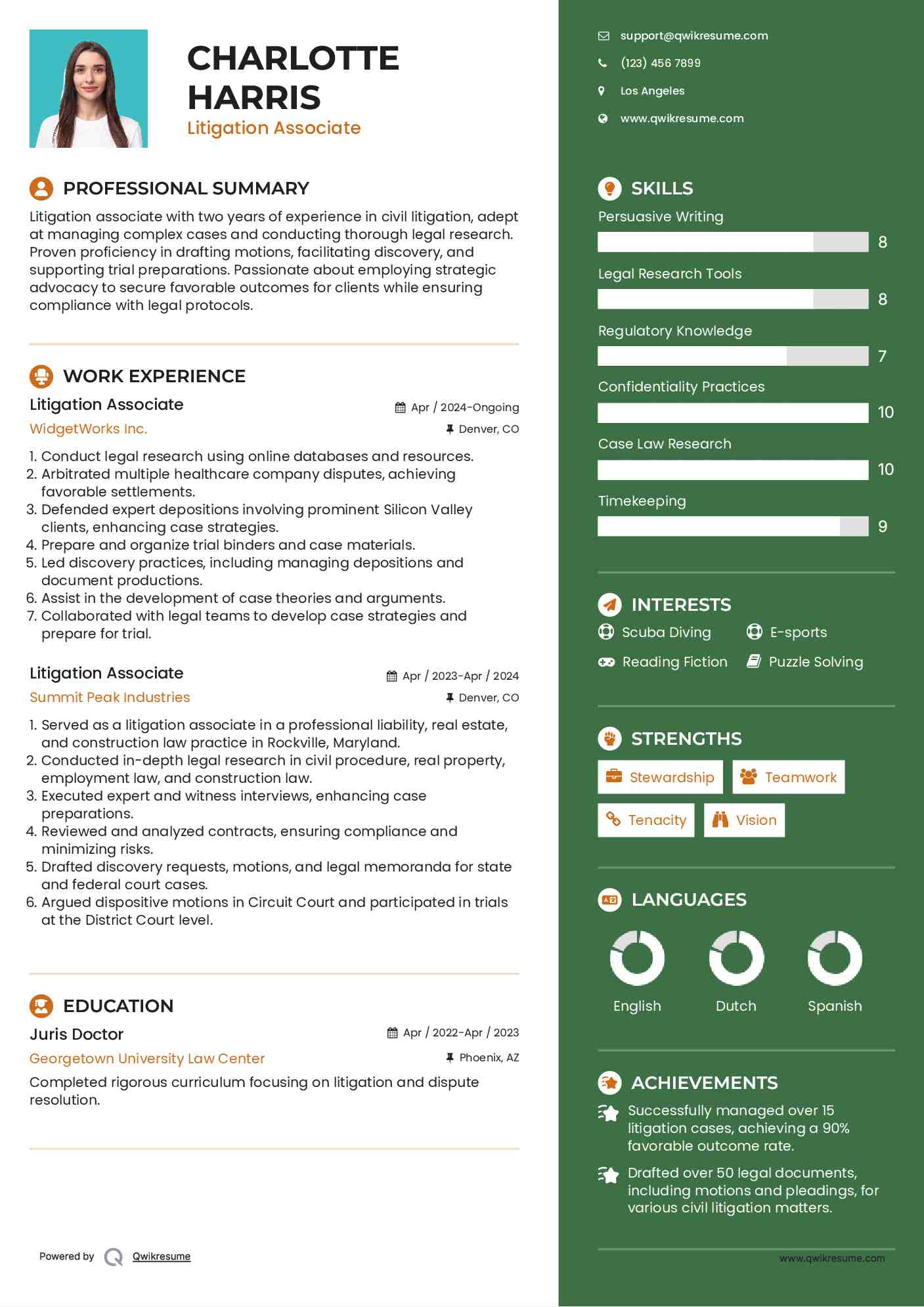 Litigation Associate Resume Model