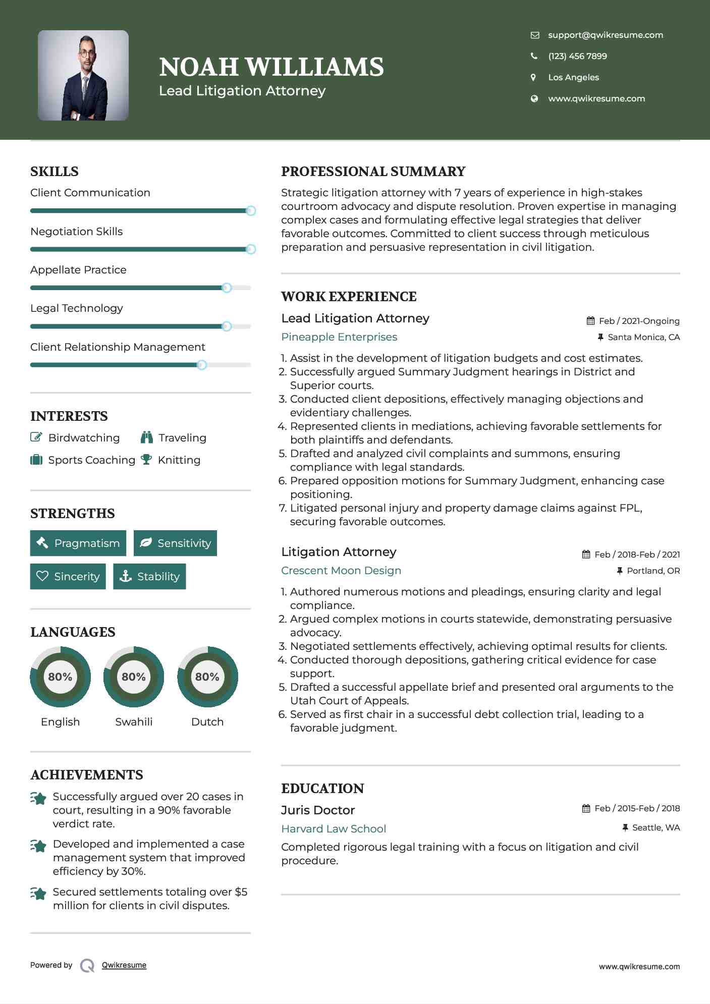 Lead Litigation Attorney Resume Format