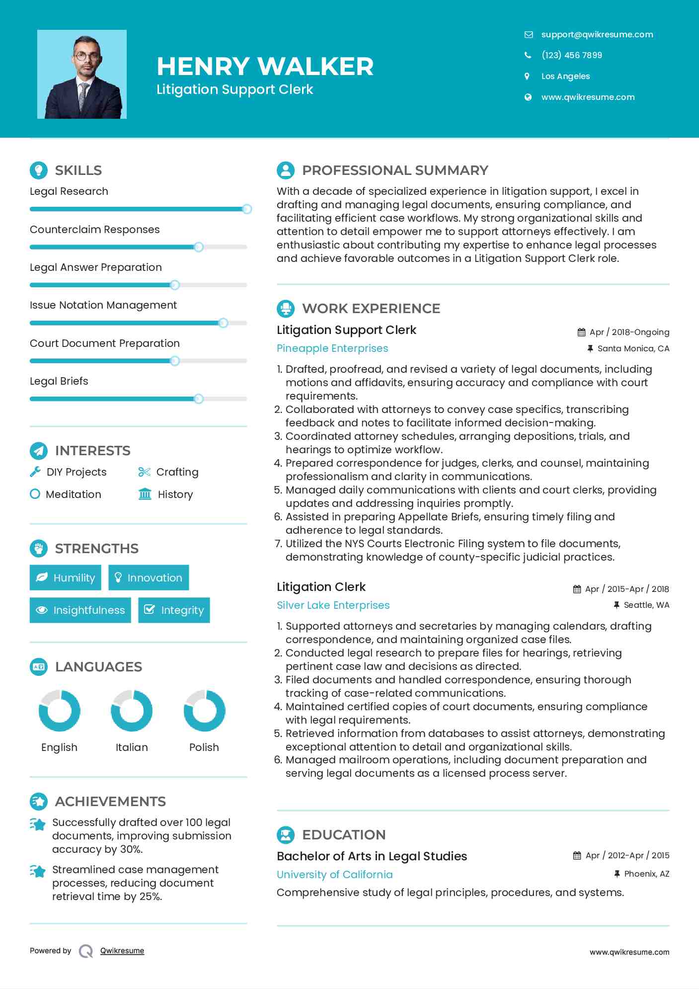 Litigation Support Clerk Resume Example