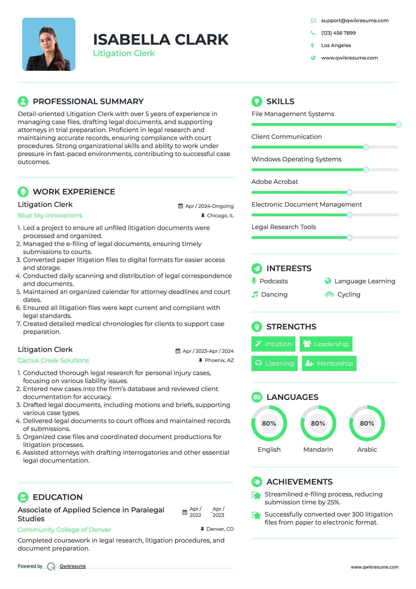 Litigation Clerk Resume Template