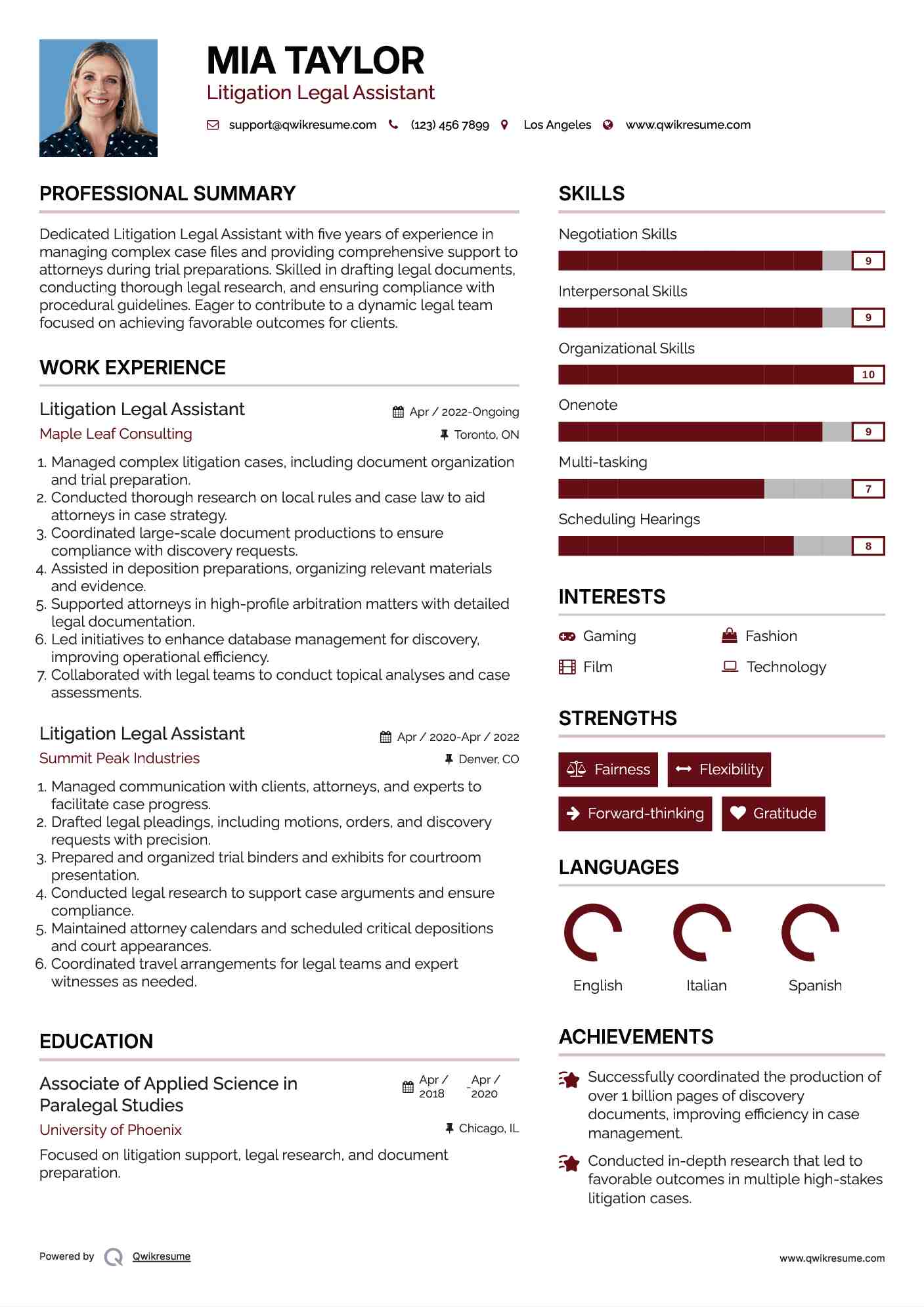 Litigation Legal Assistant Resume Example