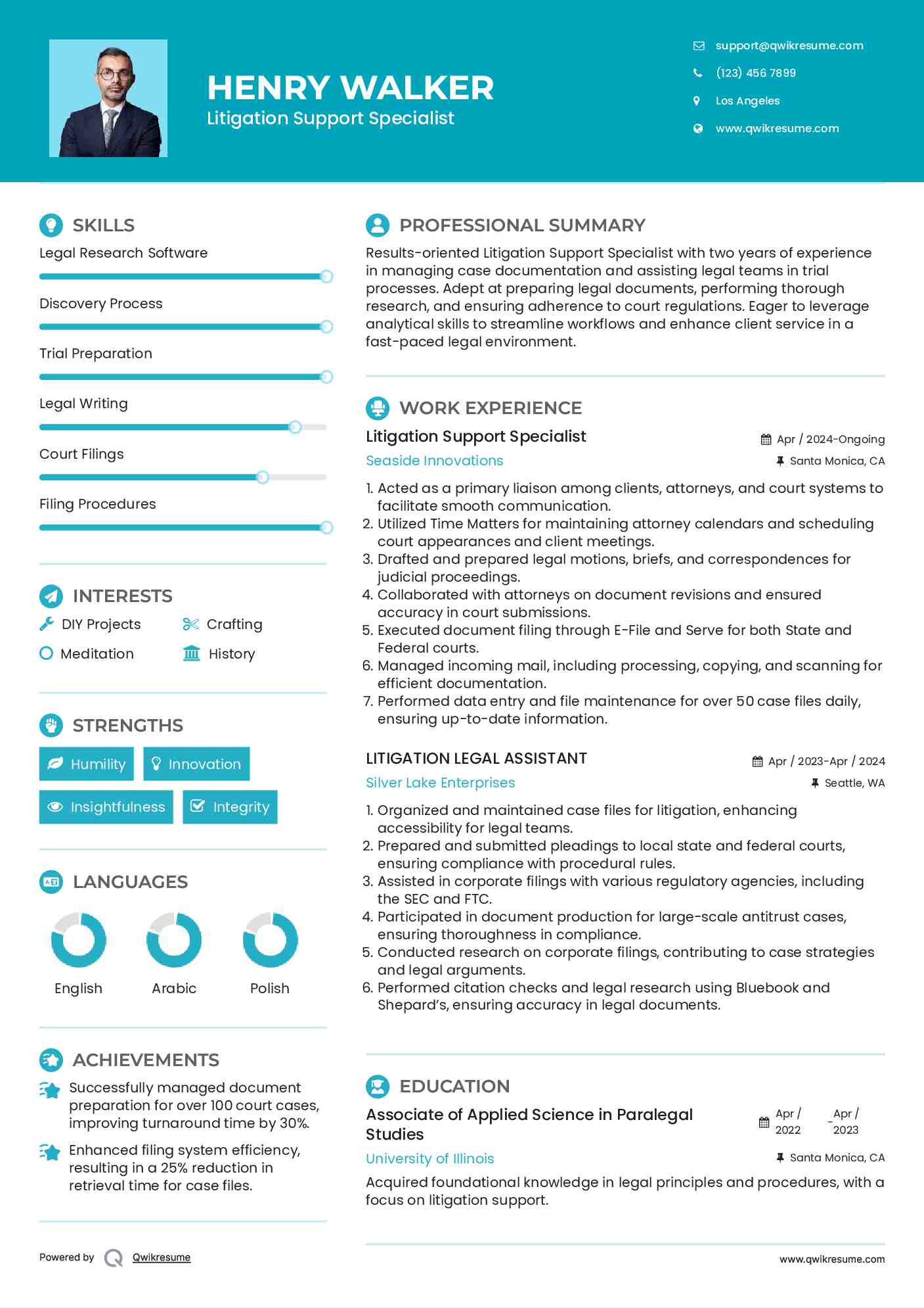 Litigation Support Specialist Resume Model