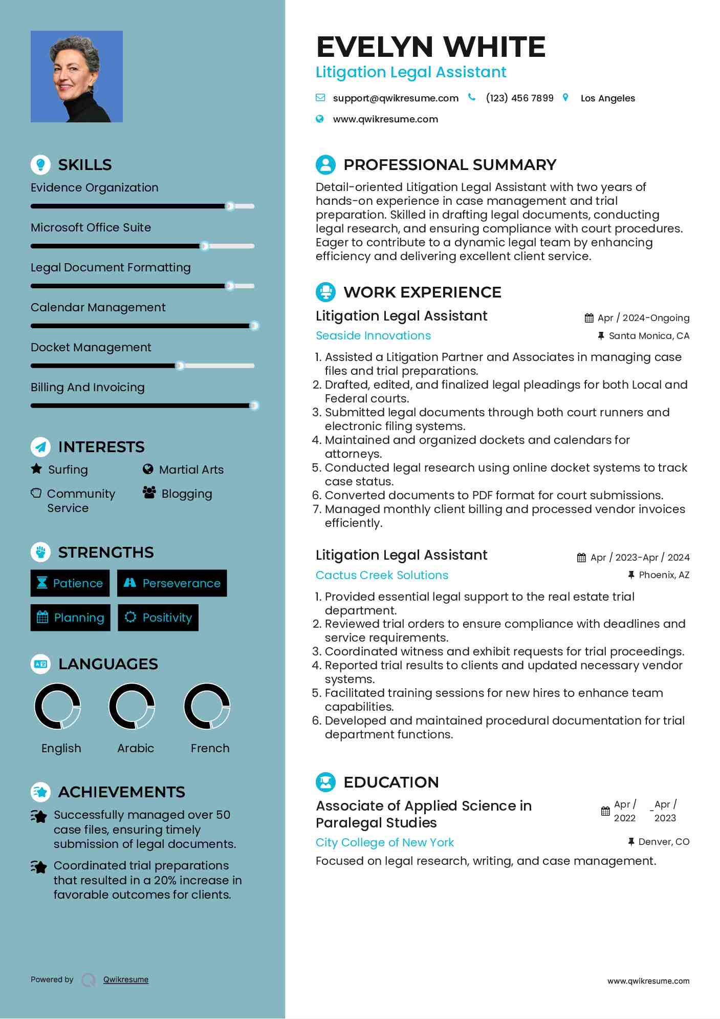 Litigation Legal Assistant Resume Sample