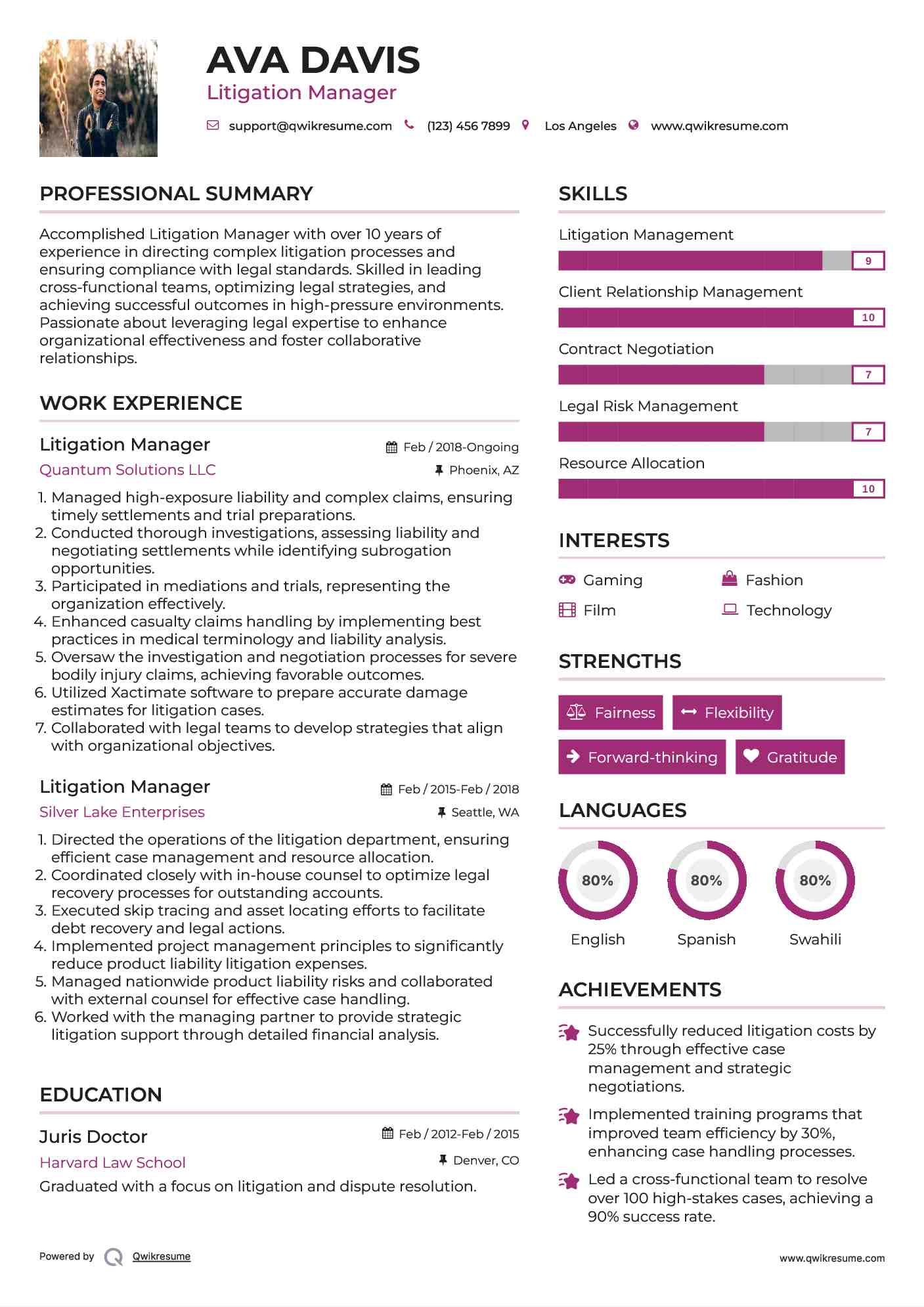 Litigation Manager Resume Format