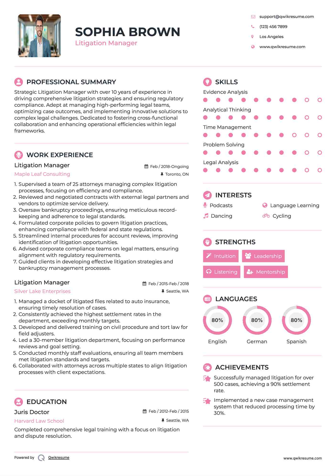 Litigation Manager Resume Template