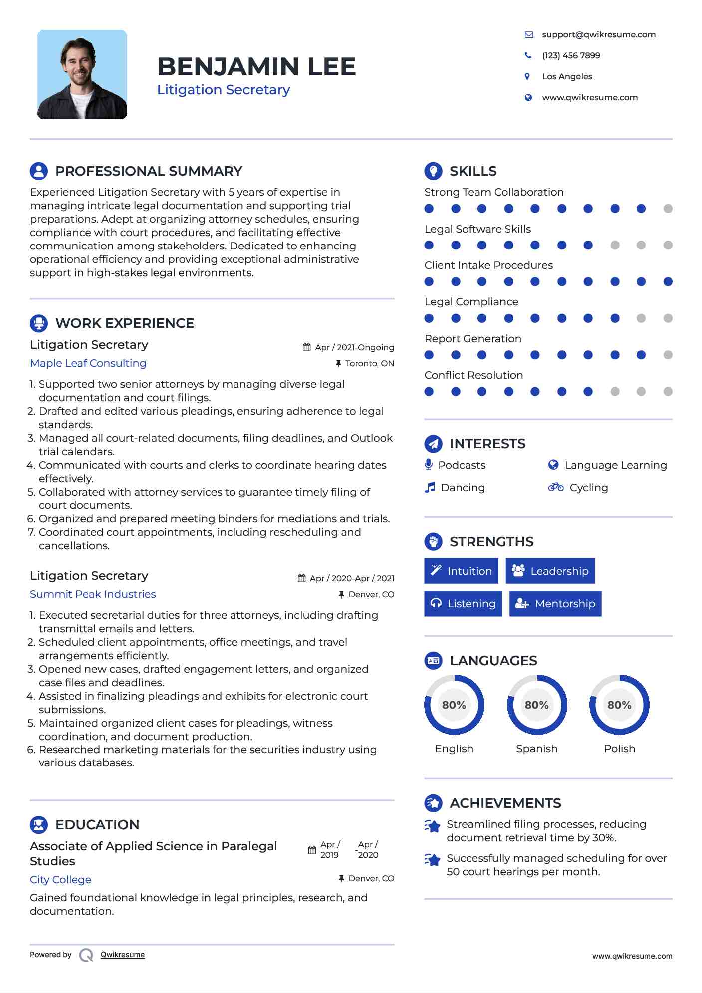 Litigation Secretary Resume Format