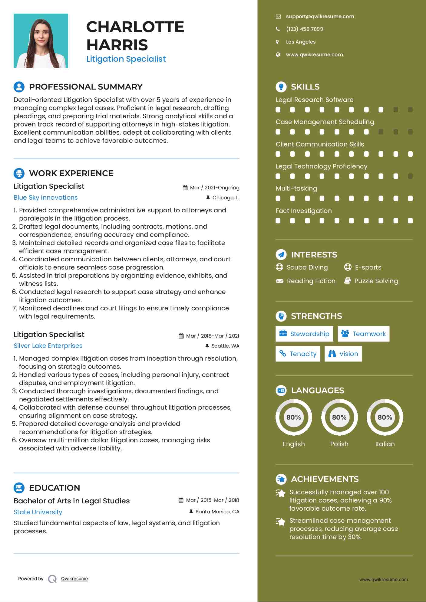 Litigation Specialist Resume Format