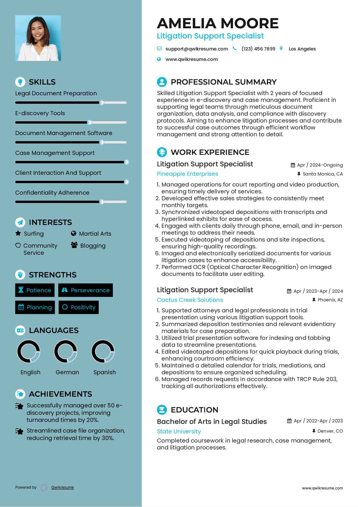 Litigation Support Specialist Resume Format