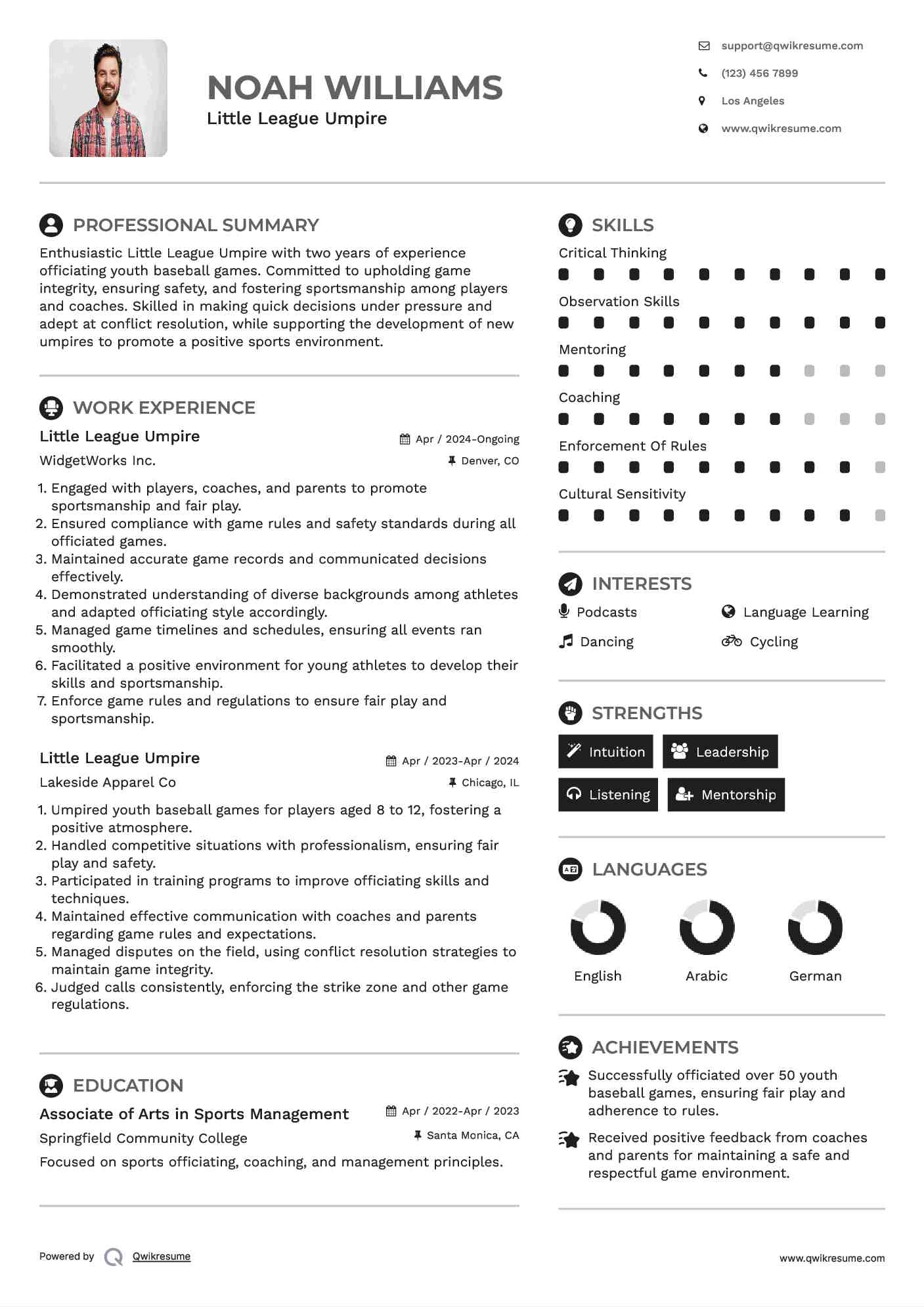 Little League Umpire Resume Model