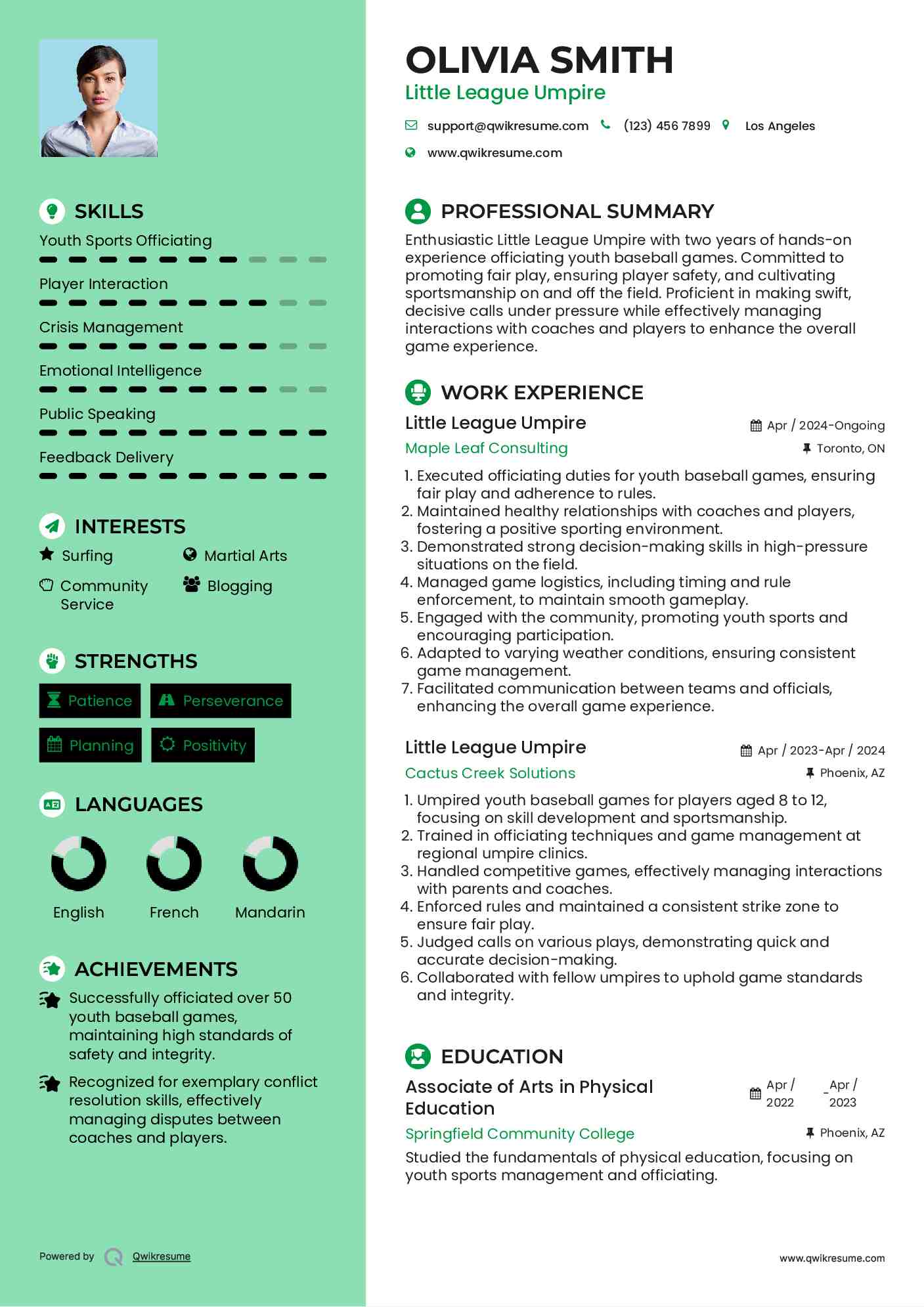 Little League Umpire Resume Sample
