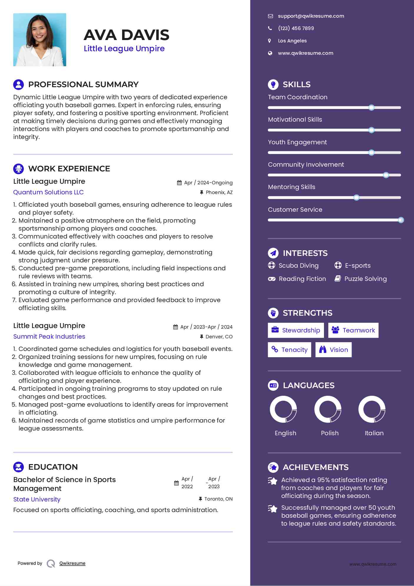 Little League Umpire Resume Sample