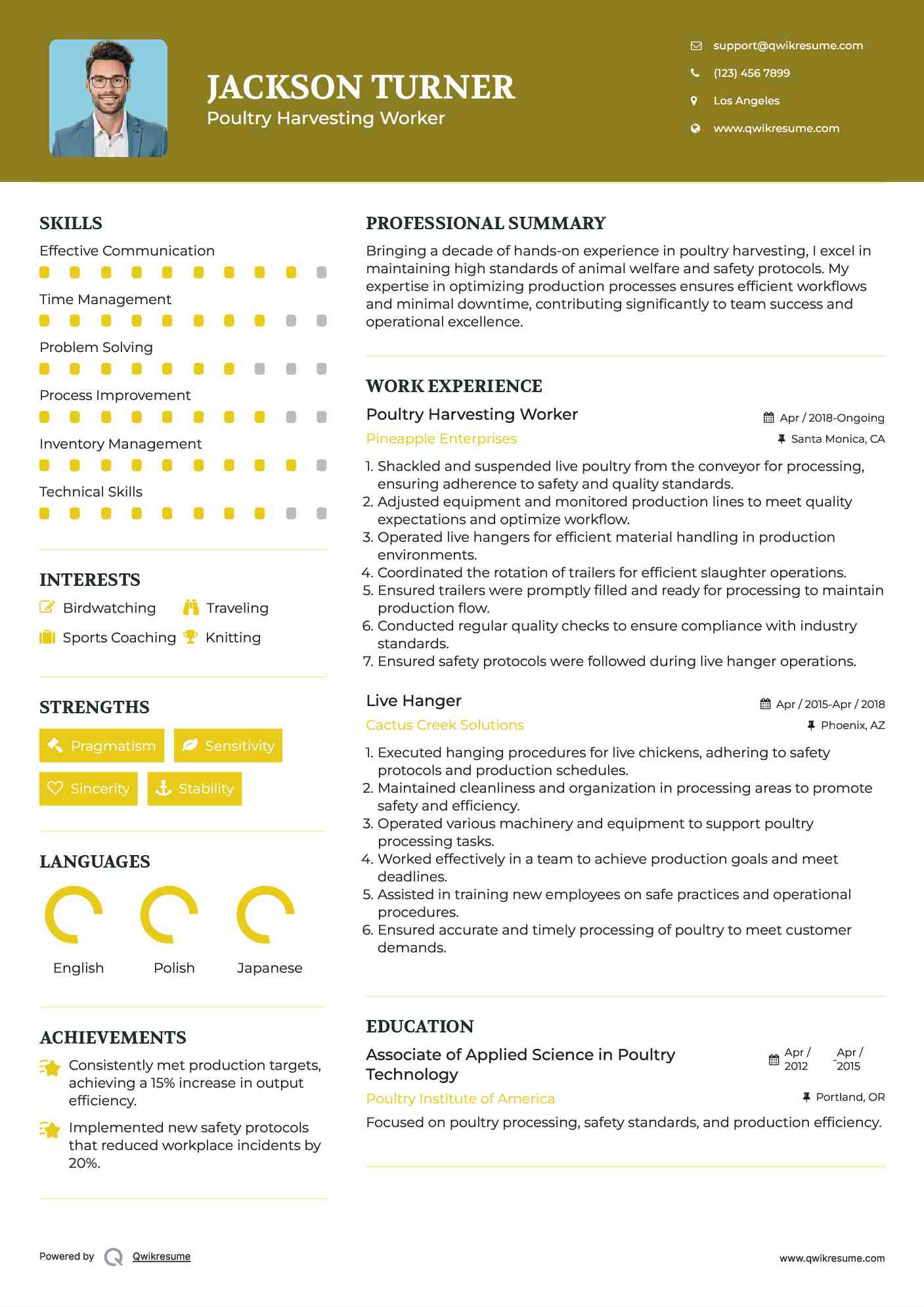 Poultry Harvesting Worker Resume Template