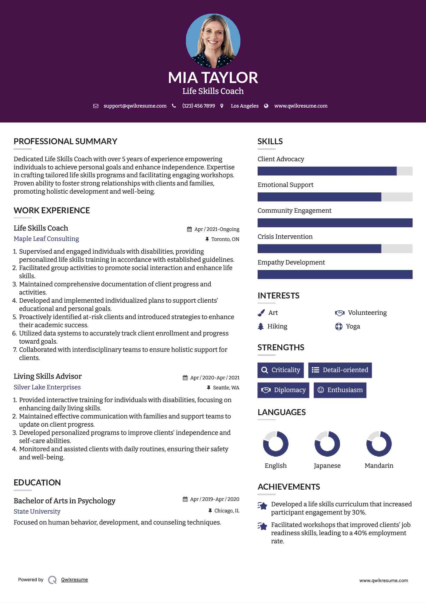 Life Skills Coach Resume Template