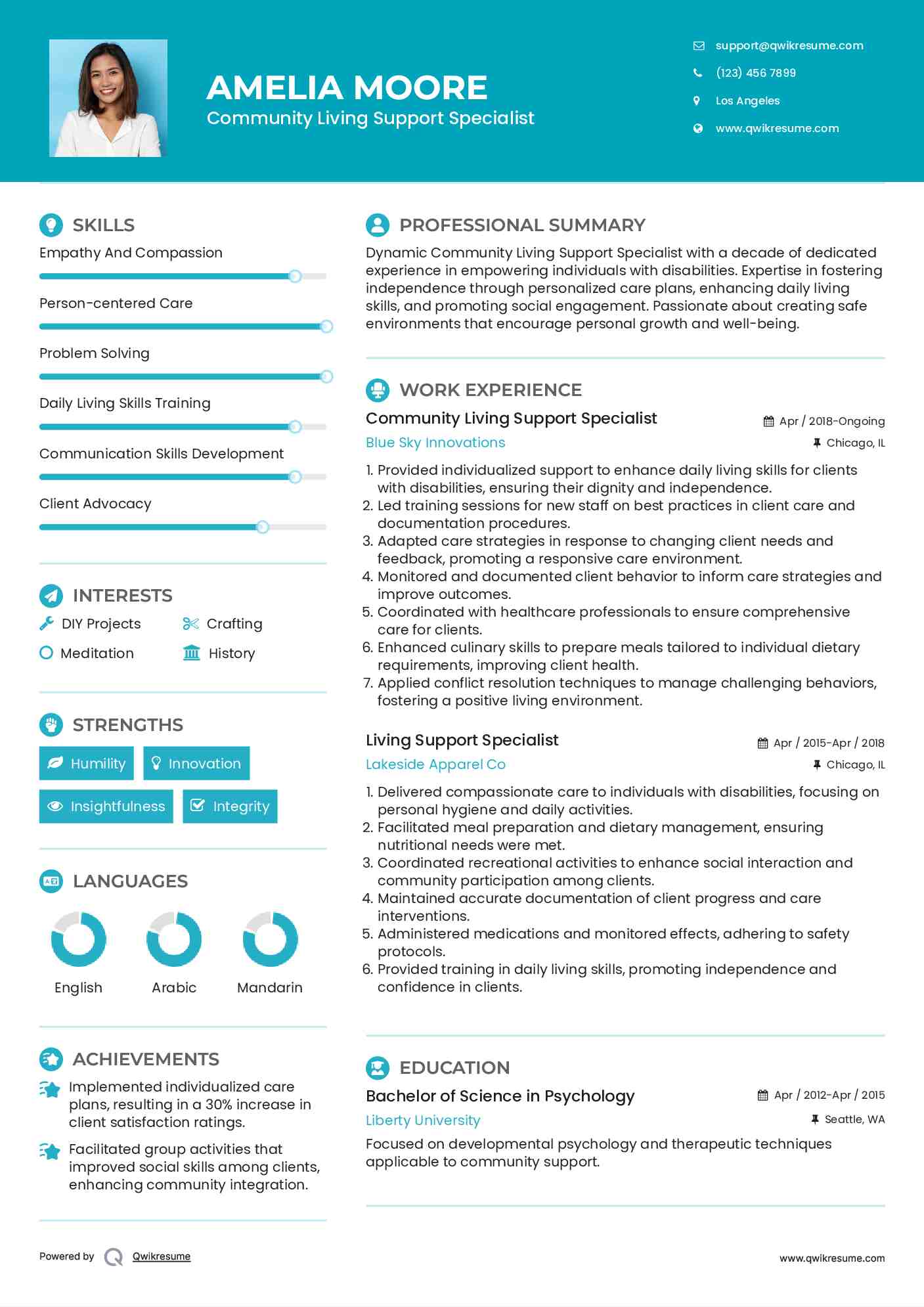 Community Living Support Specialist Resume Model