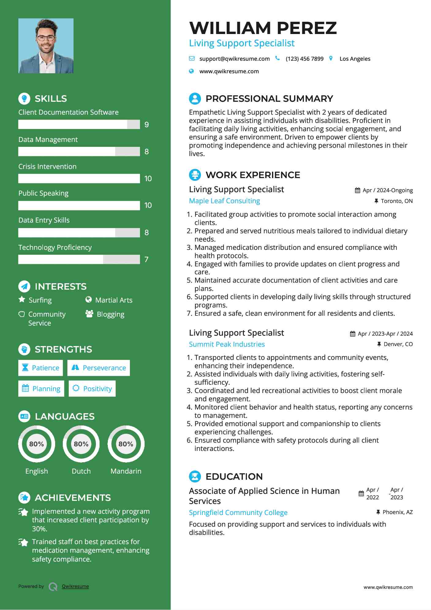 Living Support Specialist Resume Model
