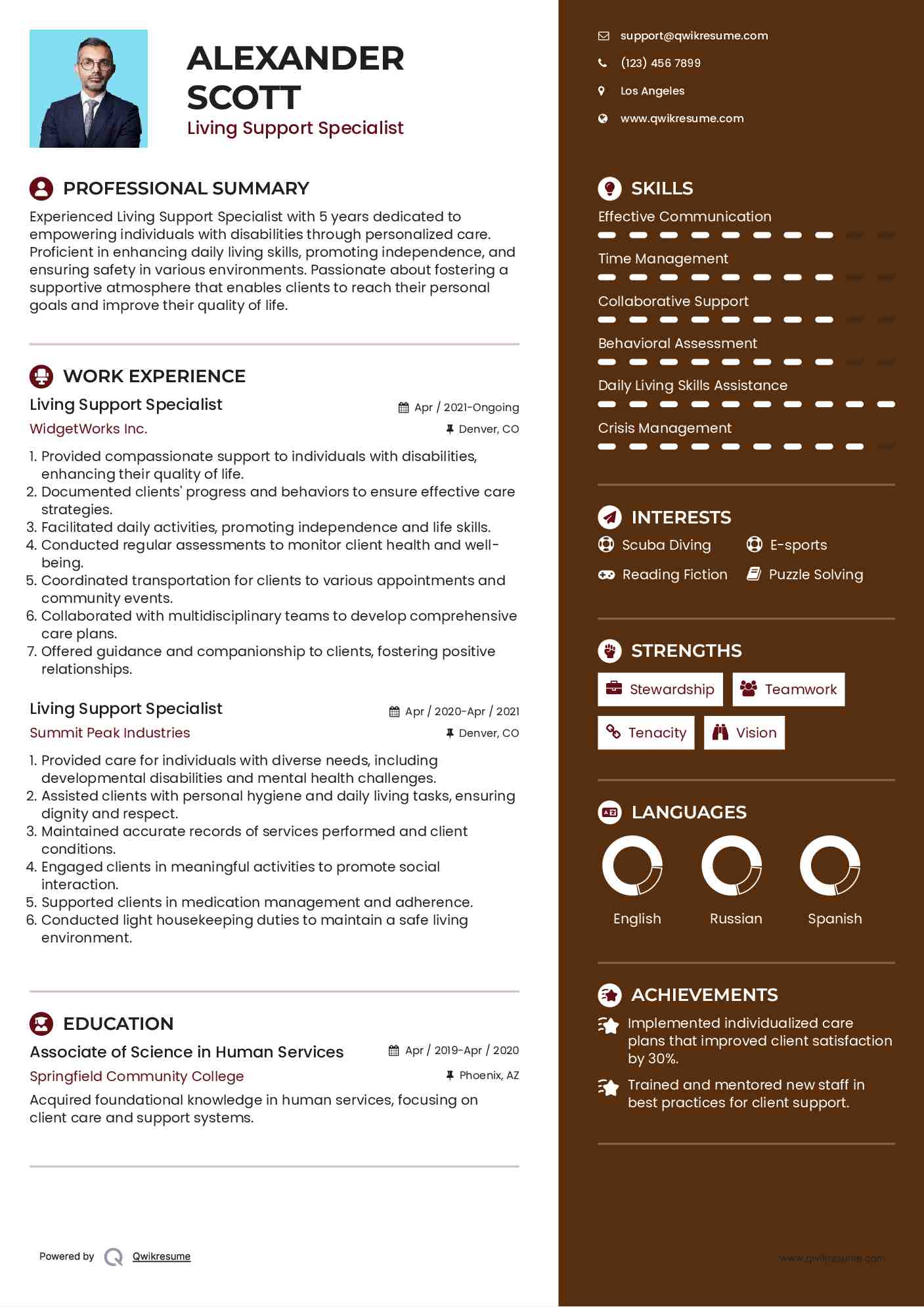 Living Support Specialist Resume Template