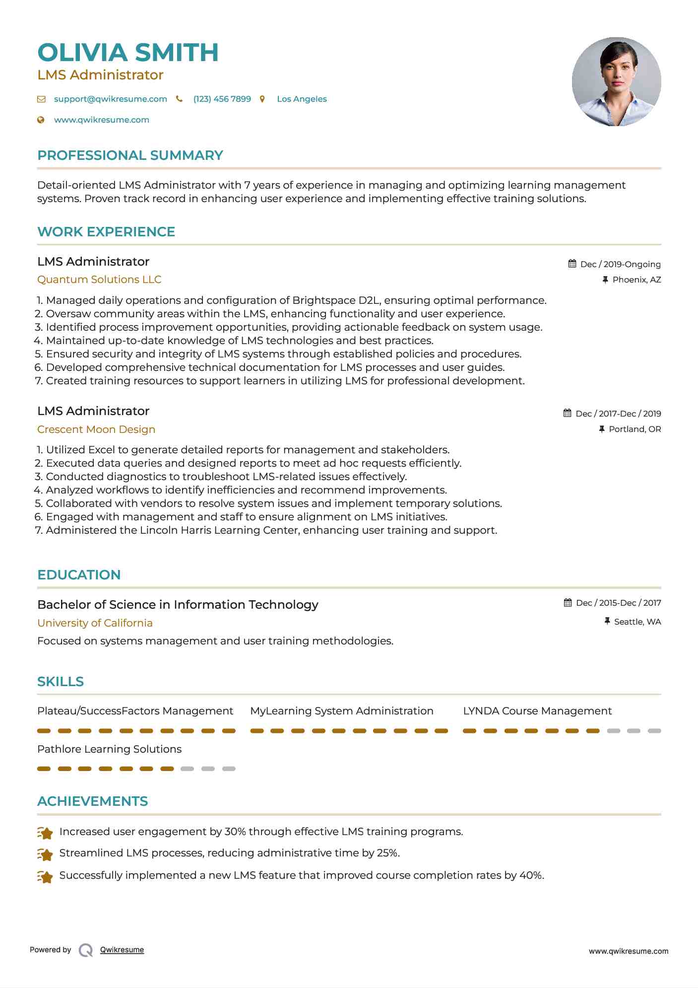 LMS Administrator Resume Sample
