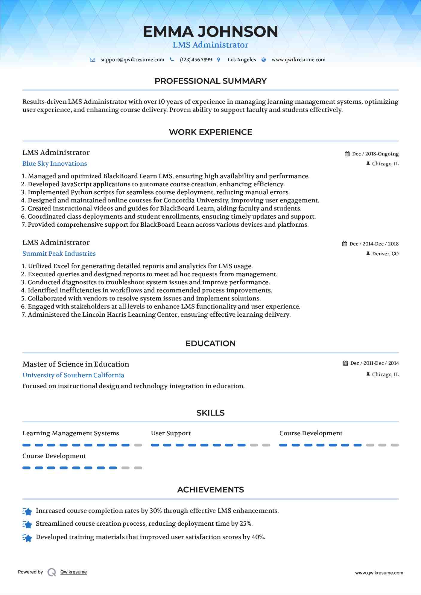 LMS Administrator Resume Format