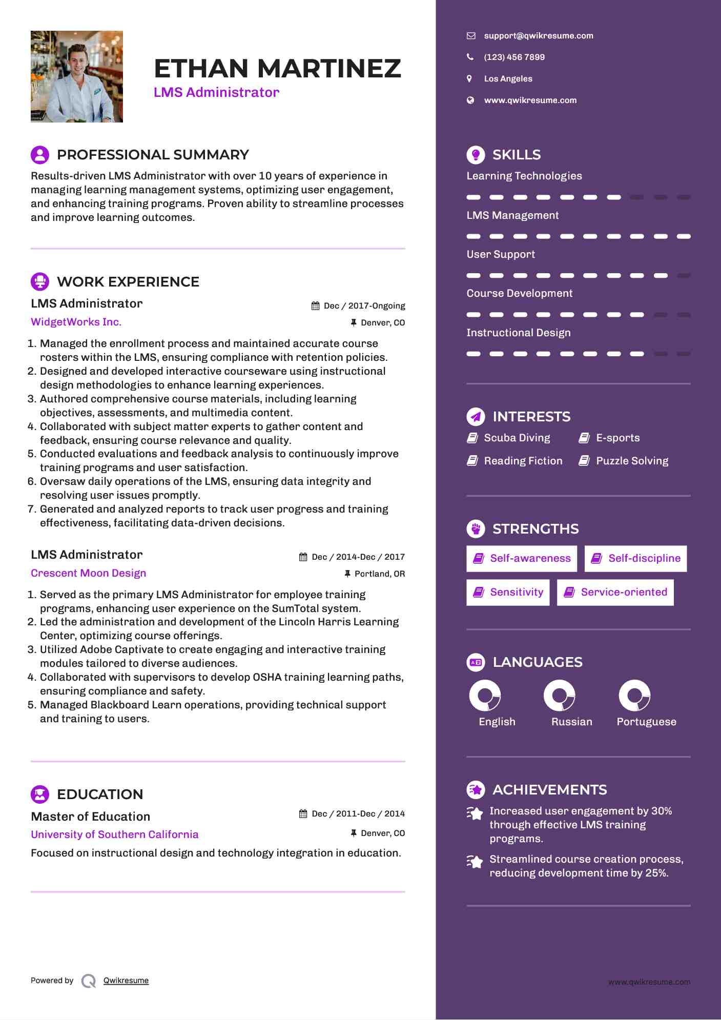 LMS Administrator Resume Example
