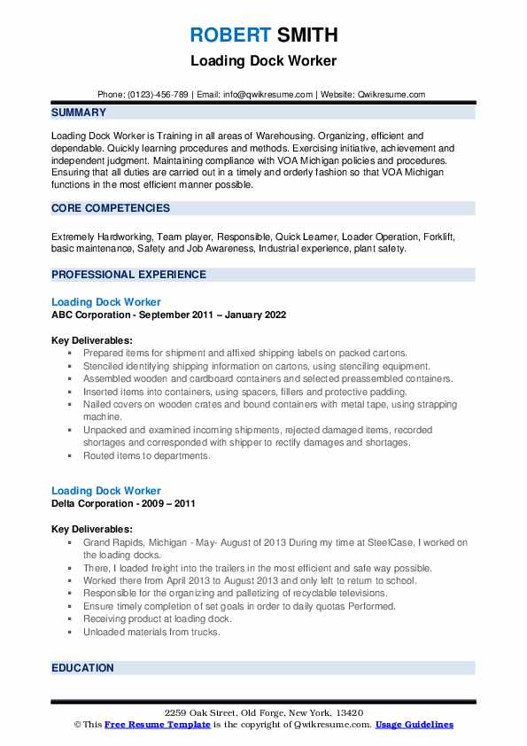 Loading Dock Worker Resume Samples QwikResume