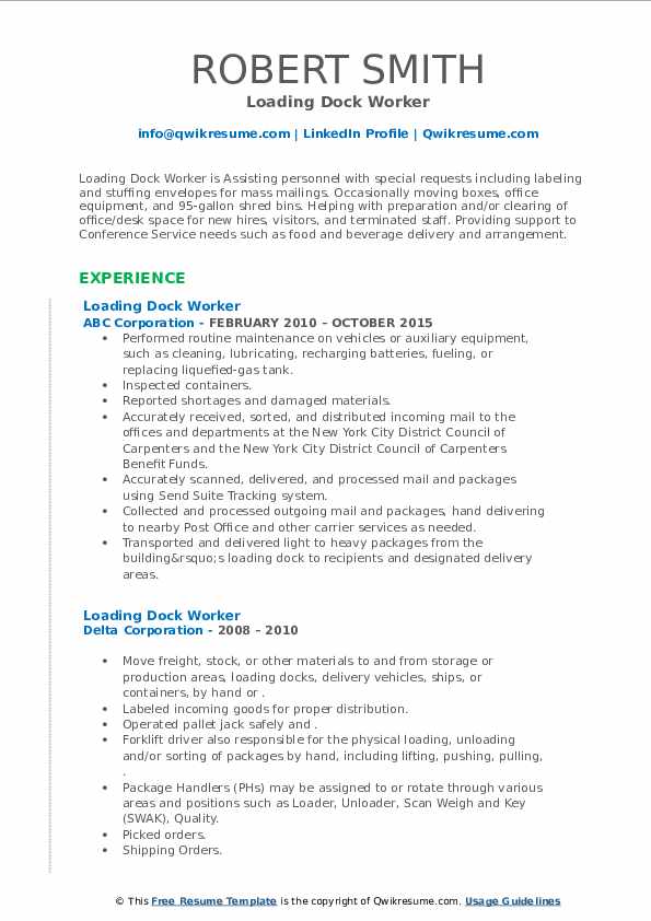 Loading Dock Worker Resume Samples QwikResume