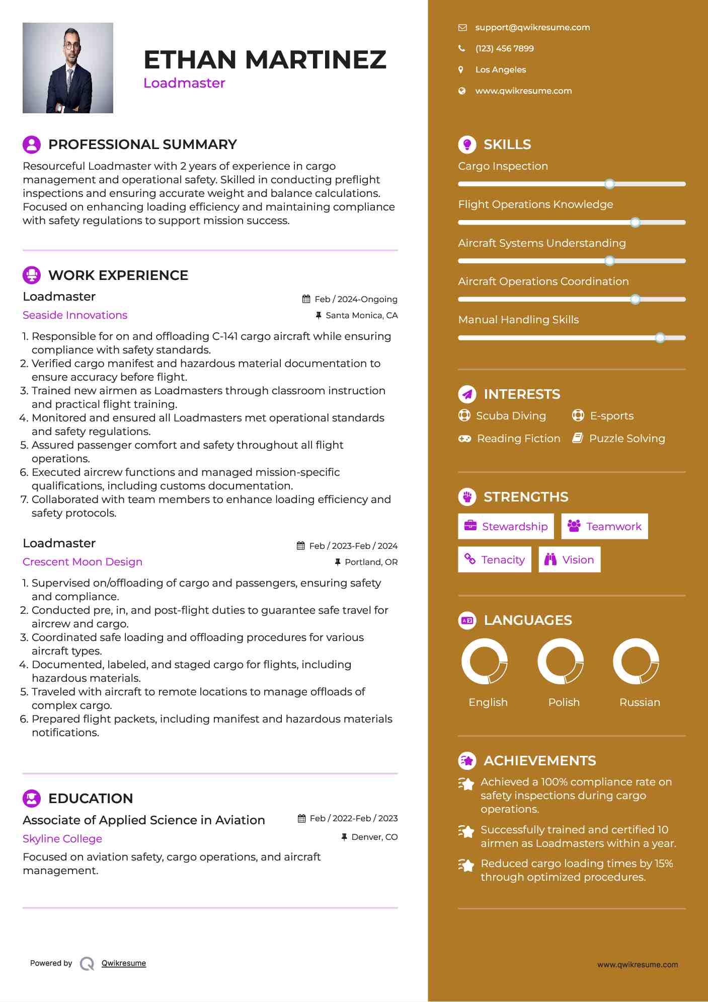 Loadmaster Resume Sample