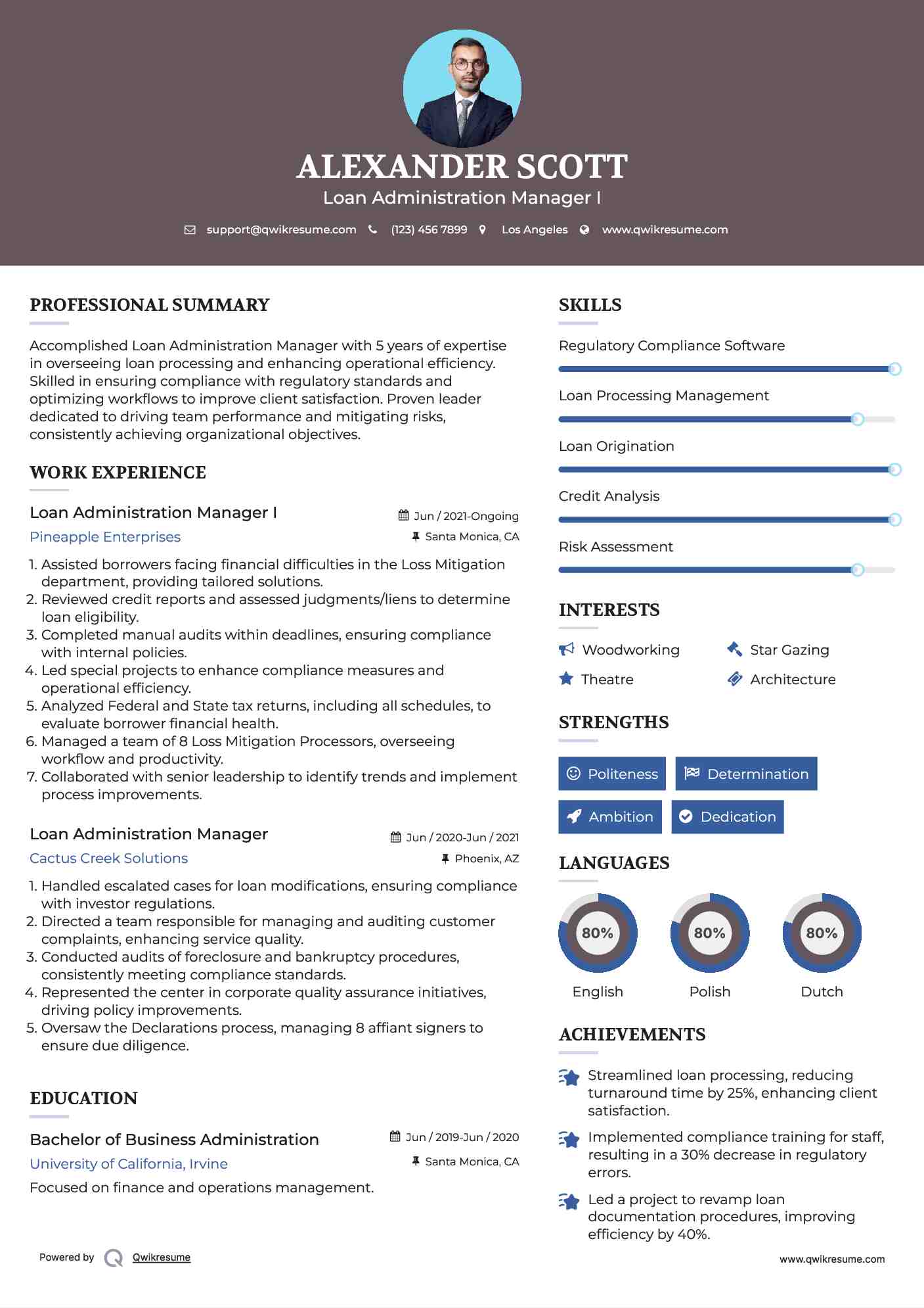 Loan Administration Manager I Resume Example