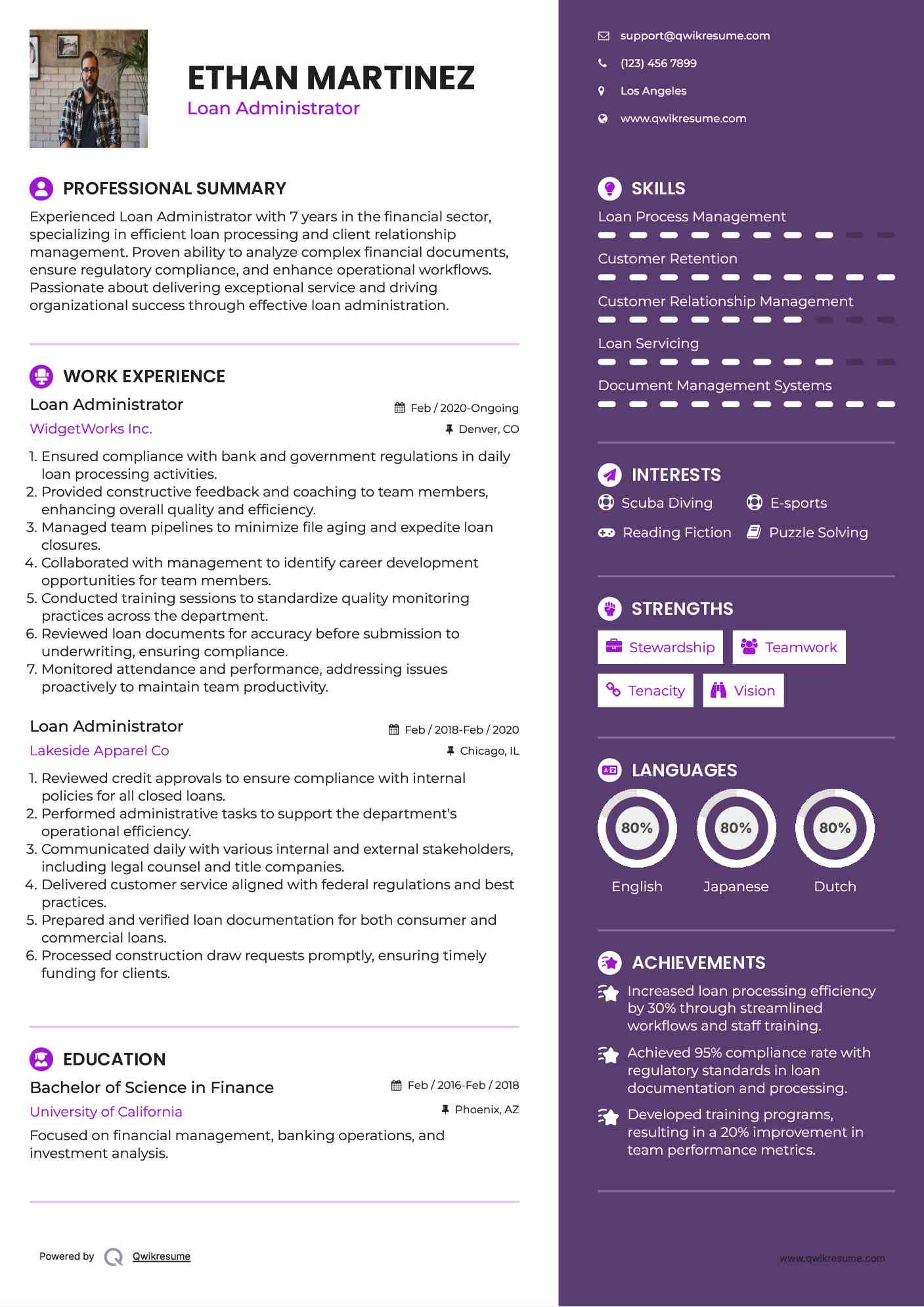 Loan Administrator Resume Model