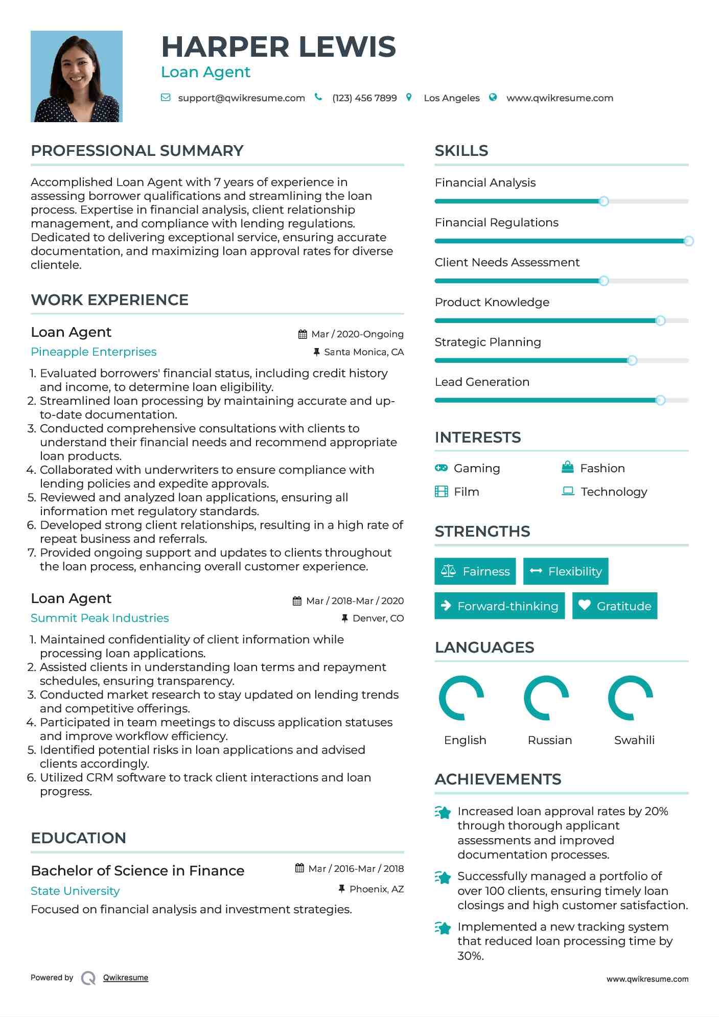 Loan Agent Resume Format