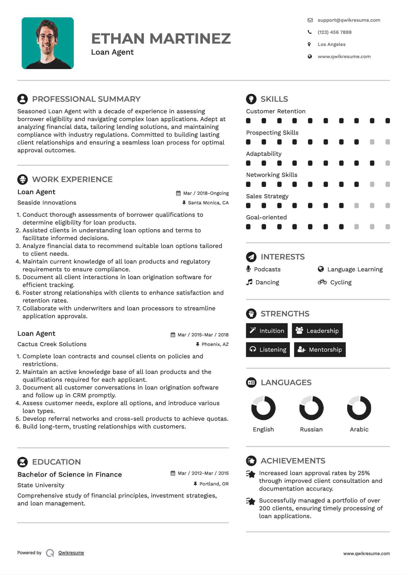 Loan Agent Resume Format
