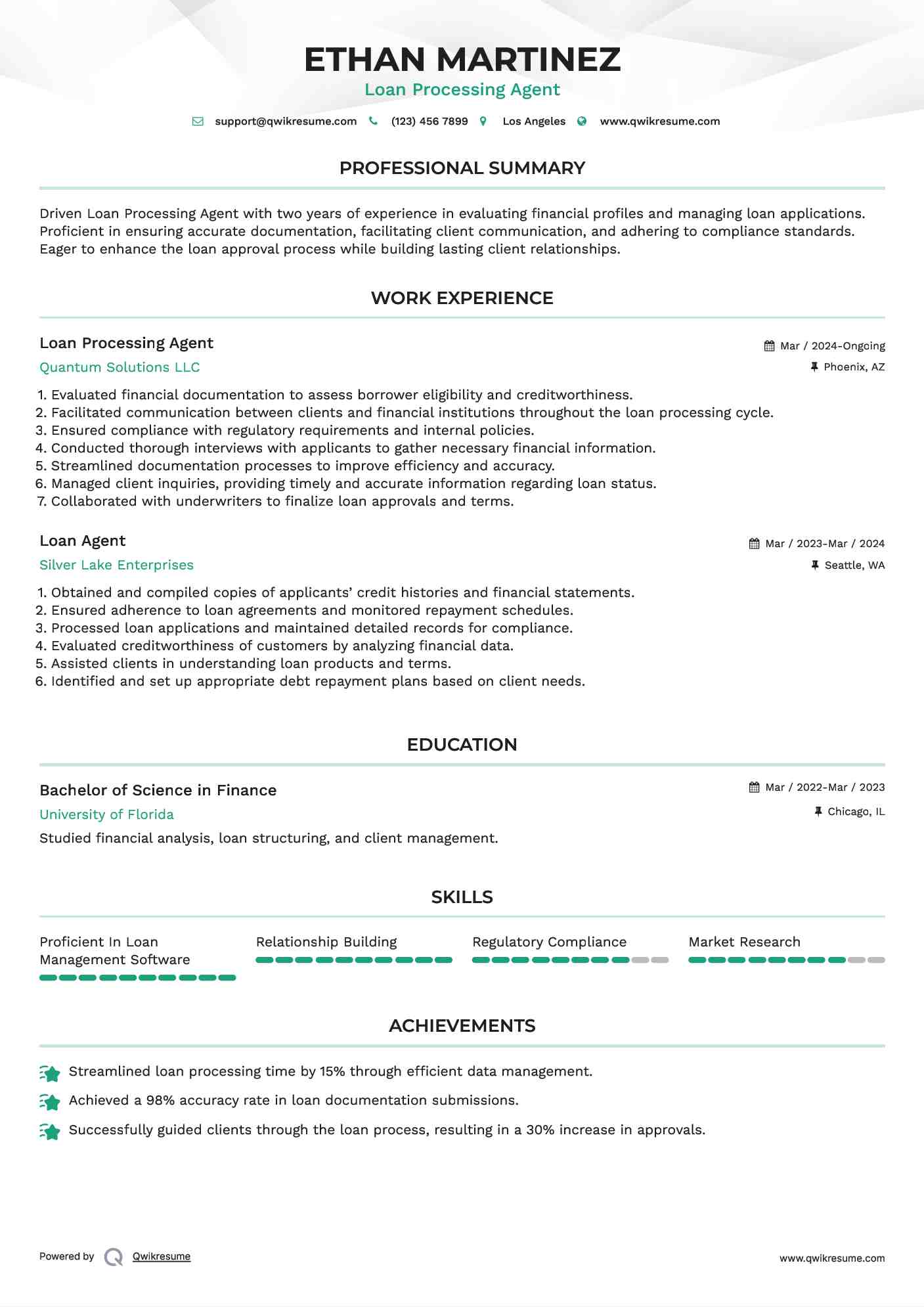 Loan Processing Agent Resume Template