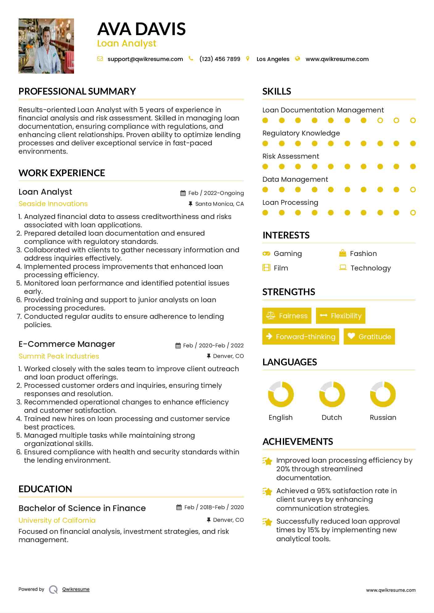 Loan Analyst Resume Format
