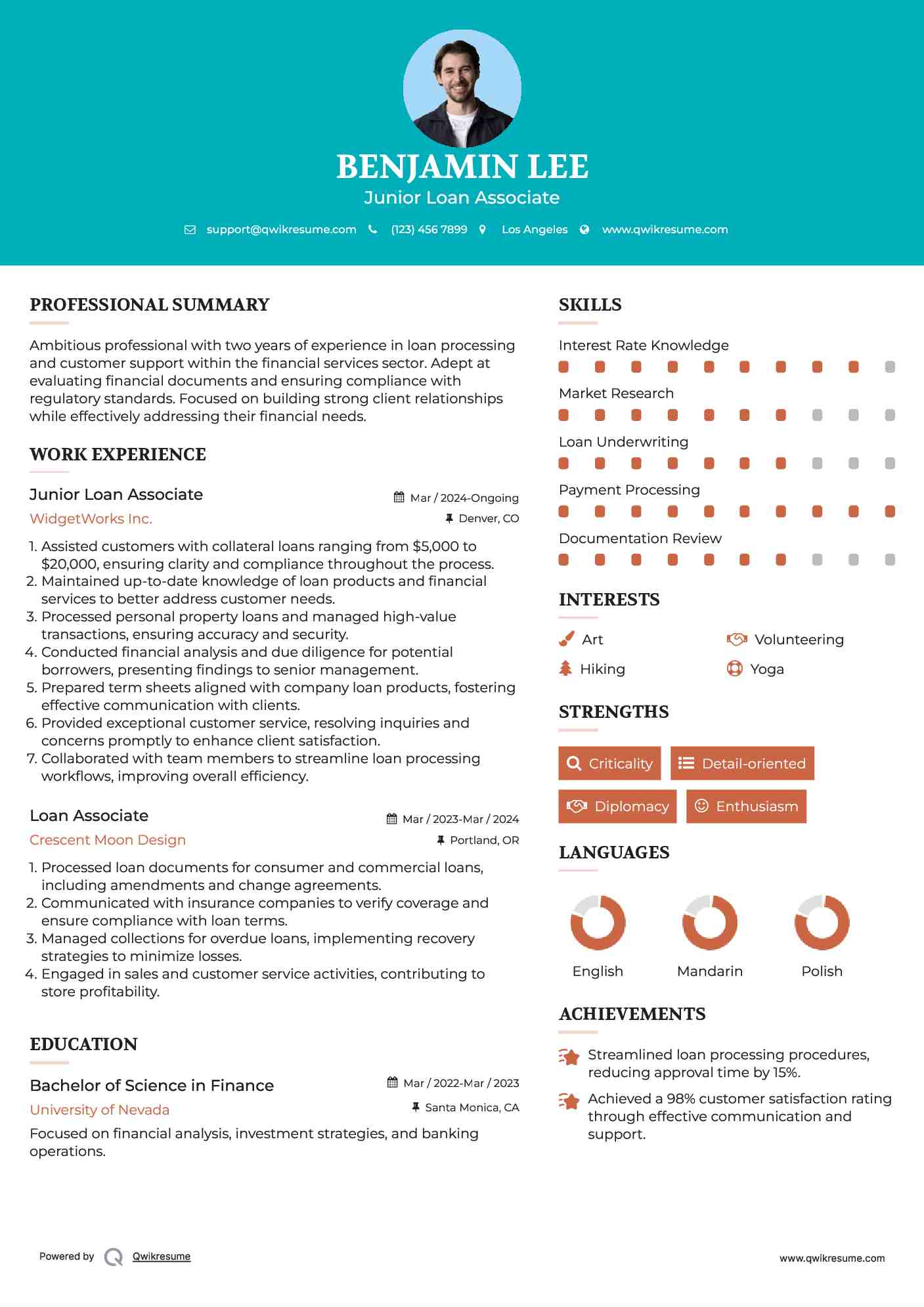 Junior Loan Associate Resume Model