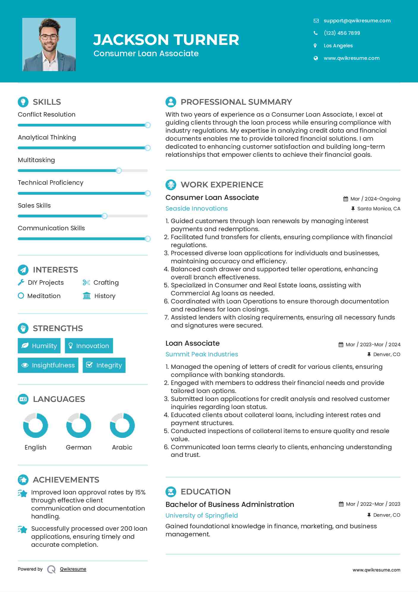 Consumer Loan Associate Resume Sample