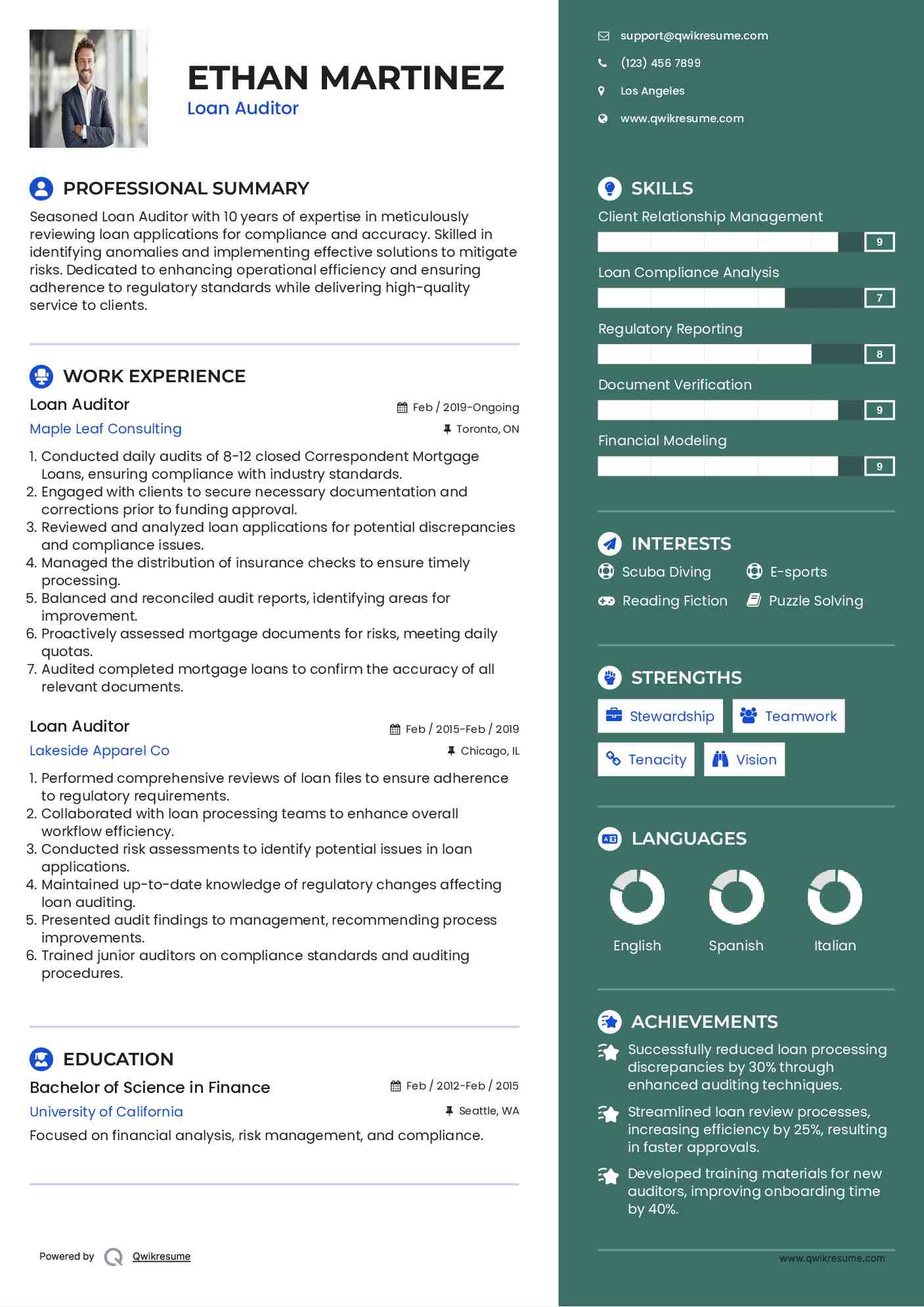 Loan Auditor Resume Template