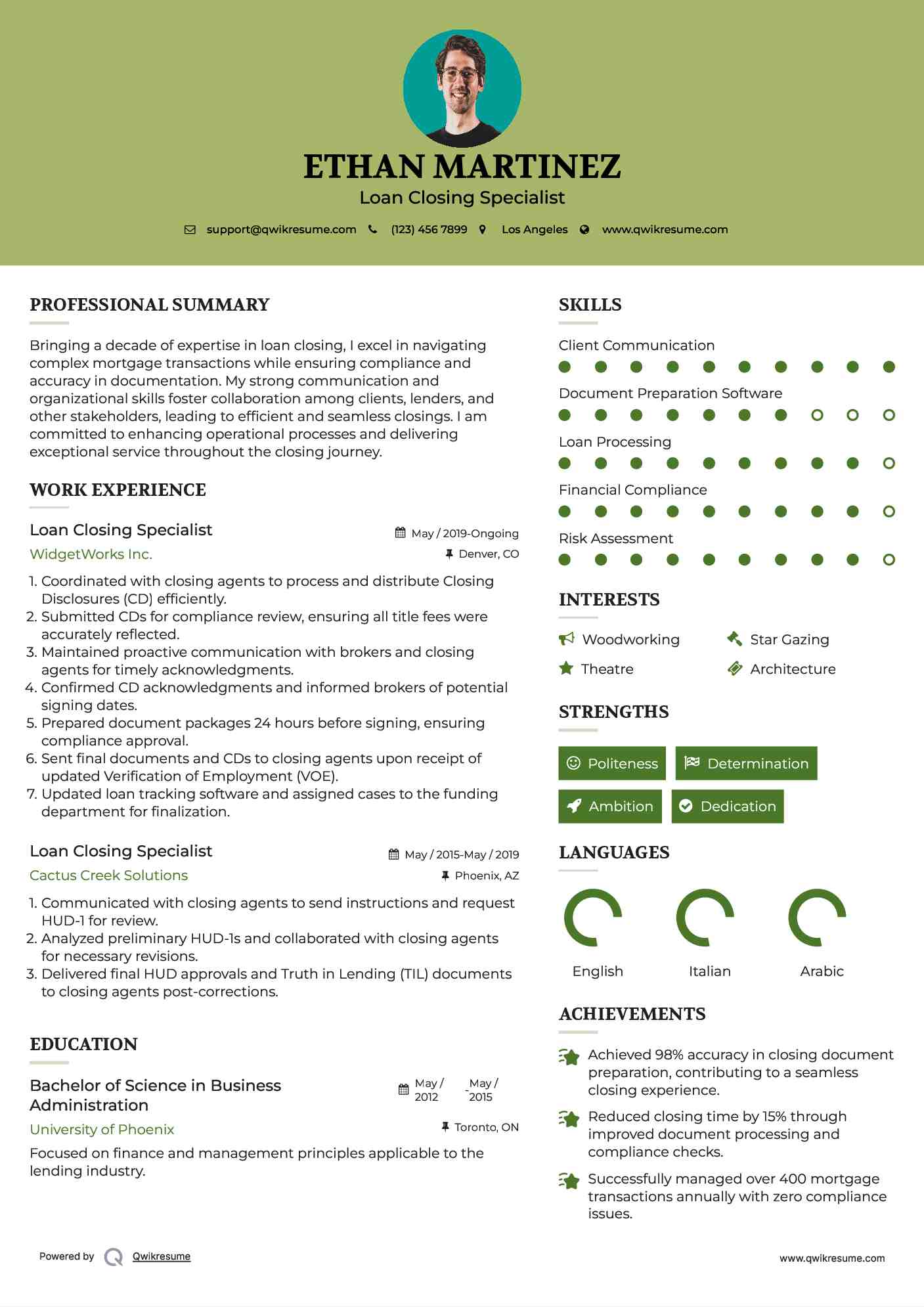 Loan Closing Specialist Resume Sample
